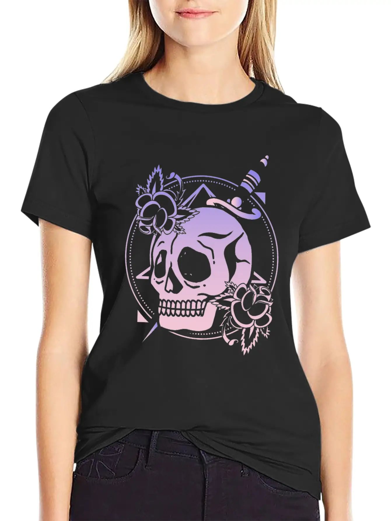 Nu Goth Skull Rose Japanese Witchcraft Satanism Unisex Short Sleeve Soft Cotton T-Shirt – Casual Everyday Wear