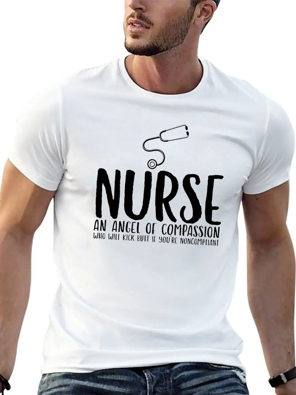 Nurse An Angel Who Kicks Butt Casual Graphic T-Shirt – Simple And Comfortable Daily Wear