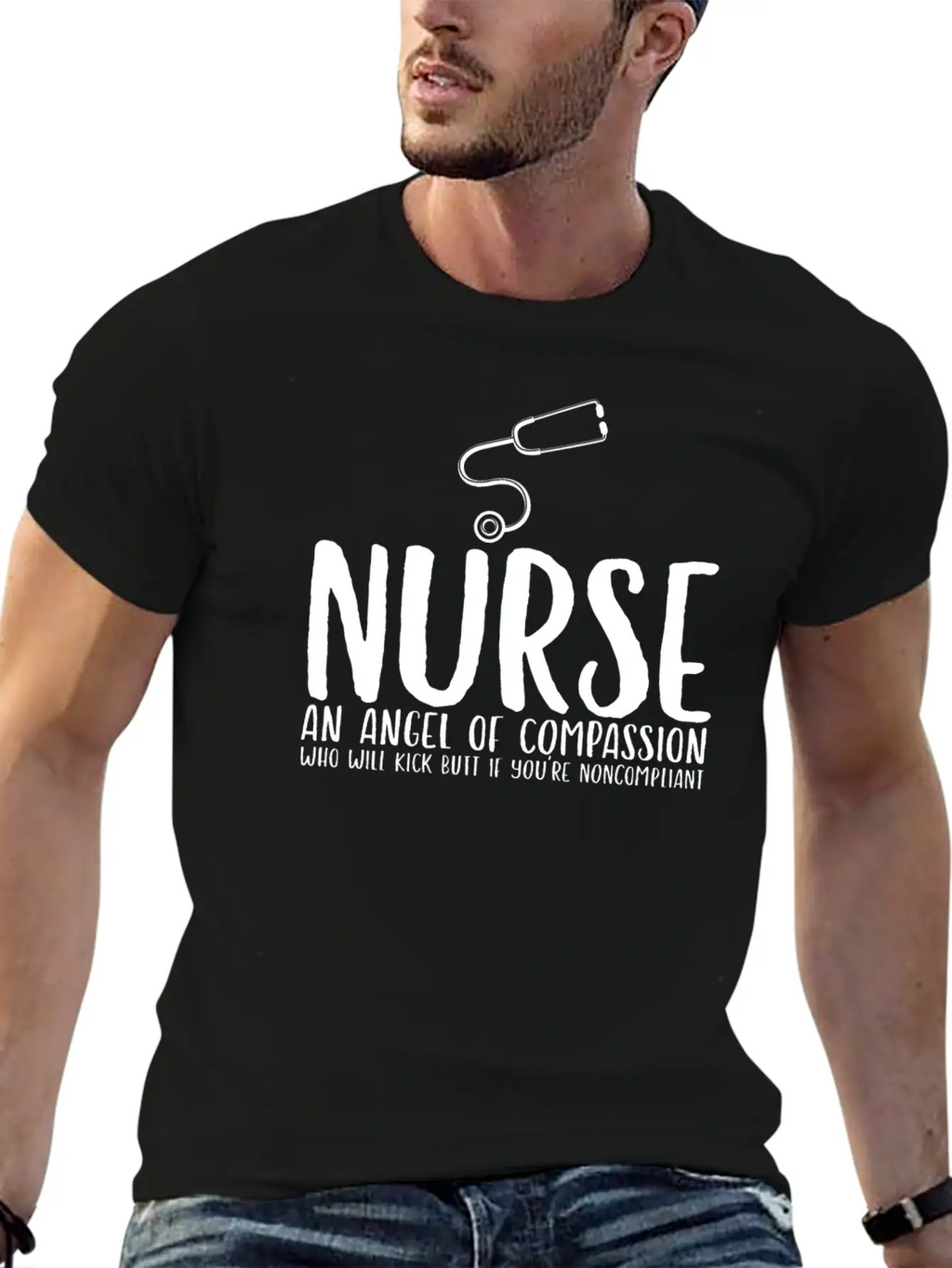Nurse An Angel Who Kicks Butt Casual Graphic T-Shirt – Simple And Comfortable Daily Wear