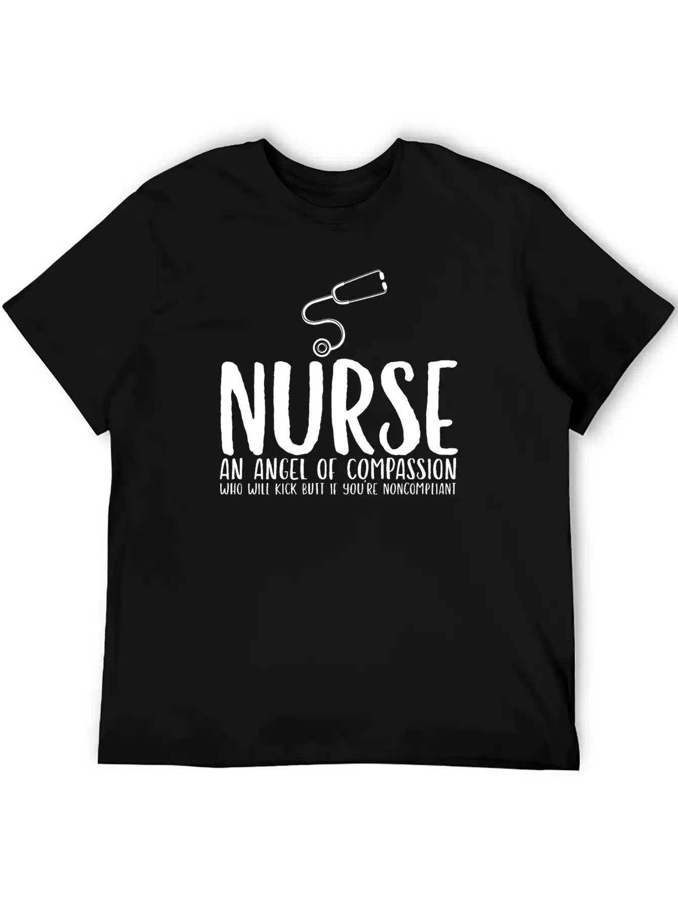 Nurse An Angel Who Kicks Butt Casual Graphic T-Shirt – Simple And Comfortable Daily Wear