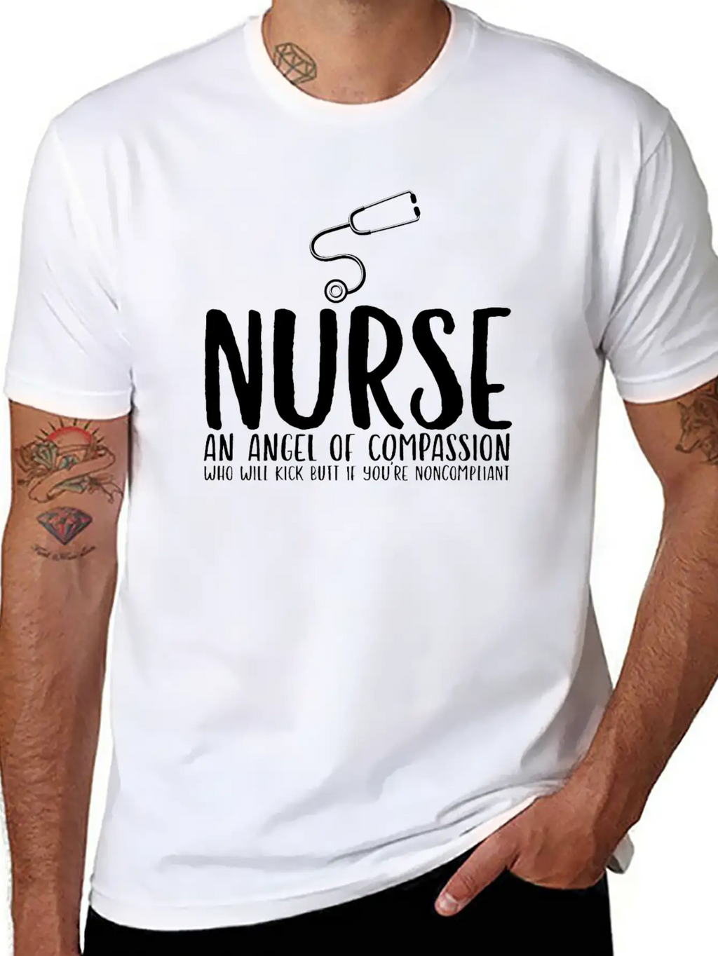Nurse An Angel Who Kicks Butt Casual Graphic T-Shirt – Simple And Comfortable Daily Wear