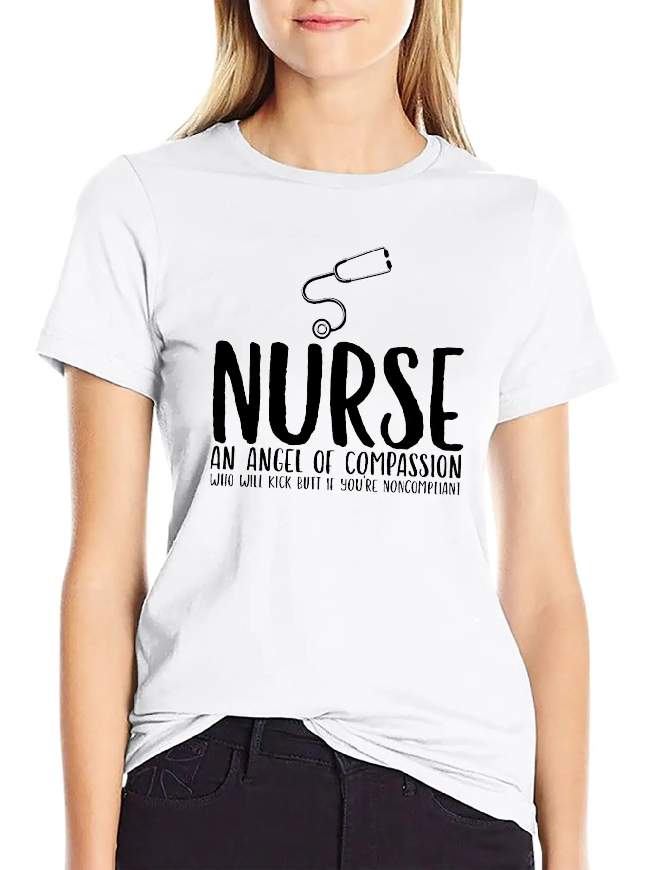 Nurse An Angel Who Kicks Butt Casual Graphic T-Shirt – Simple And Comfortable Daily Wear