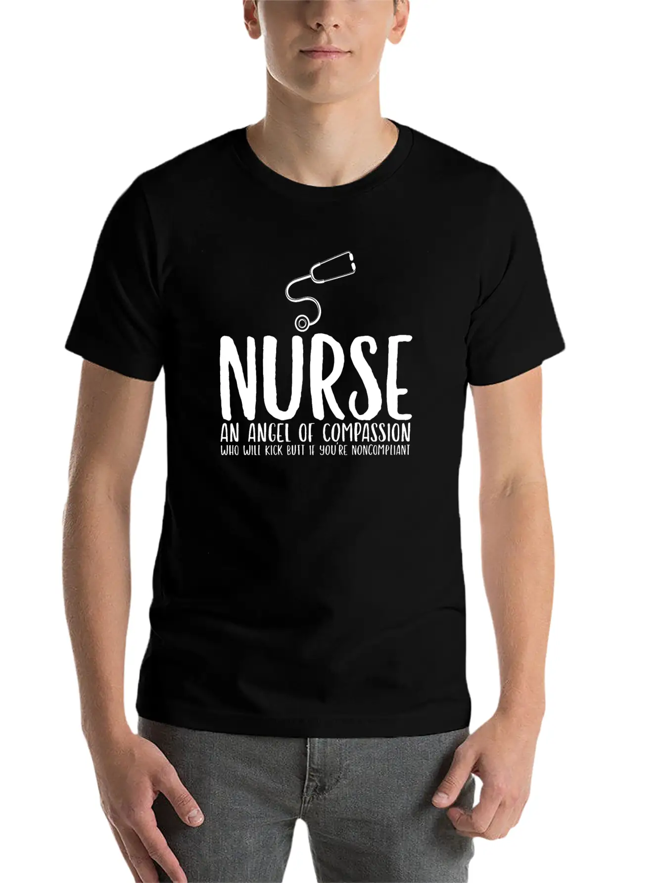 Nurse An Angel Who Kicks Butt Casual Graphic T-Shirt – Simple And Comfortable Daily Wear