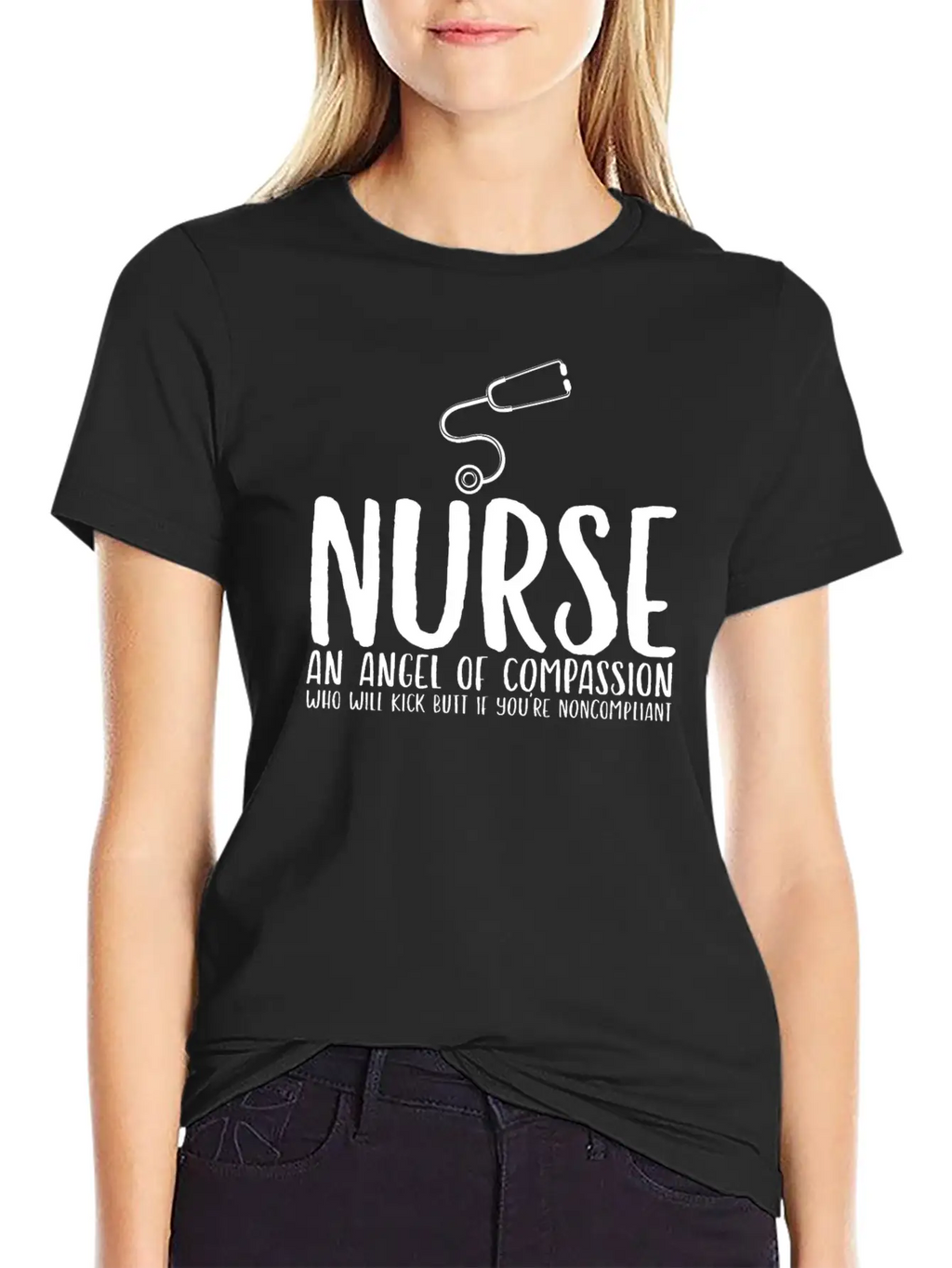 Nurse An Angel Who Kicks Butt Casual Graphic T-Shirt – Simple And Comfortable Daily Wear