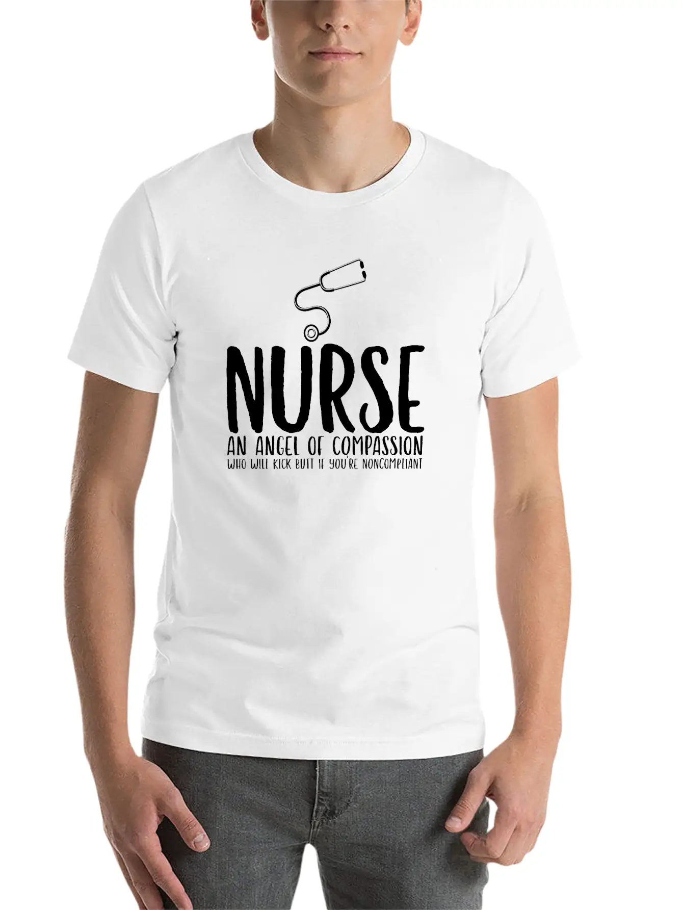 Nurse An Angel Who Kicks Butt Casual Graphic T-Shirt – Simple And Comfortable Daily Wear