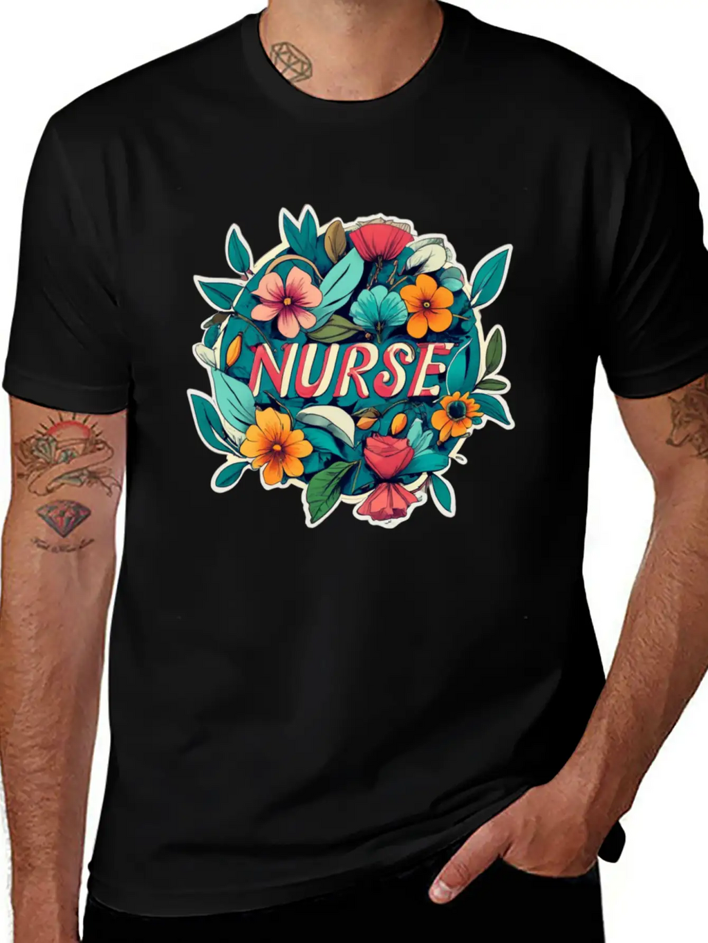 Nurse Nurses Flower Flowers Essential Cotton Tee For Daily Outfits – Unisex Style