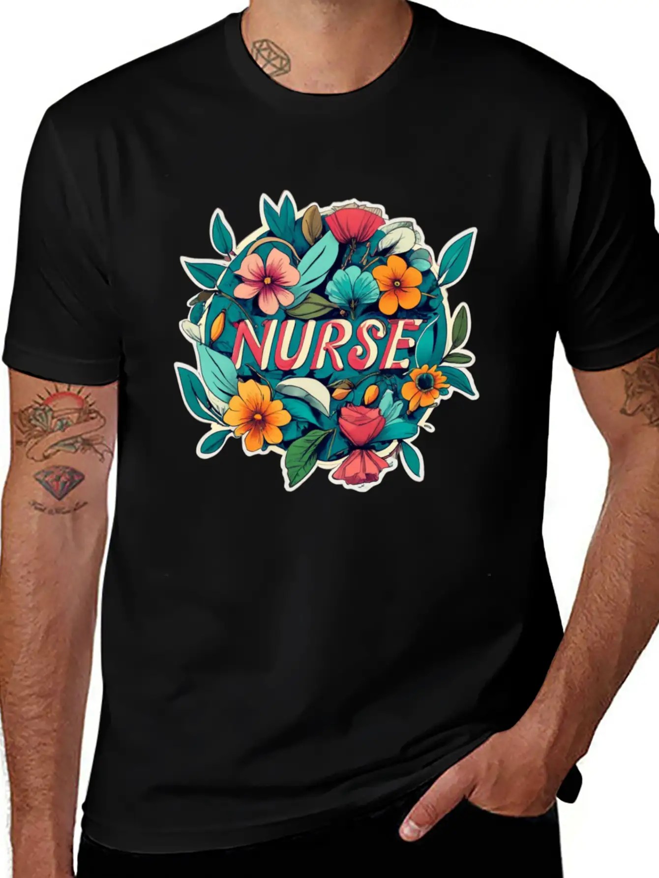 Nurse Nurses Flower Flowers Essential Cotton Tee For Daily Outfits – Unisex Style
