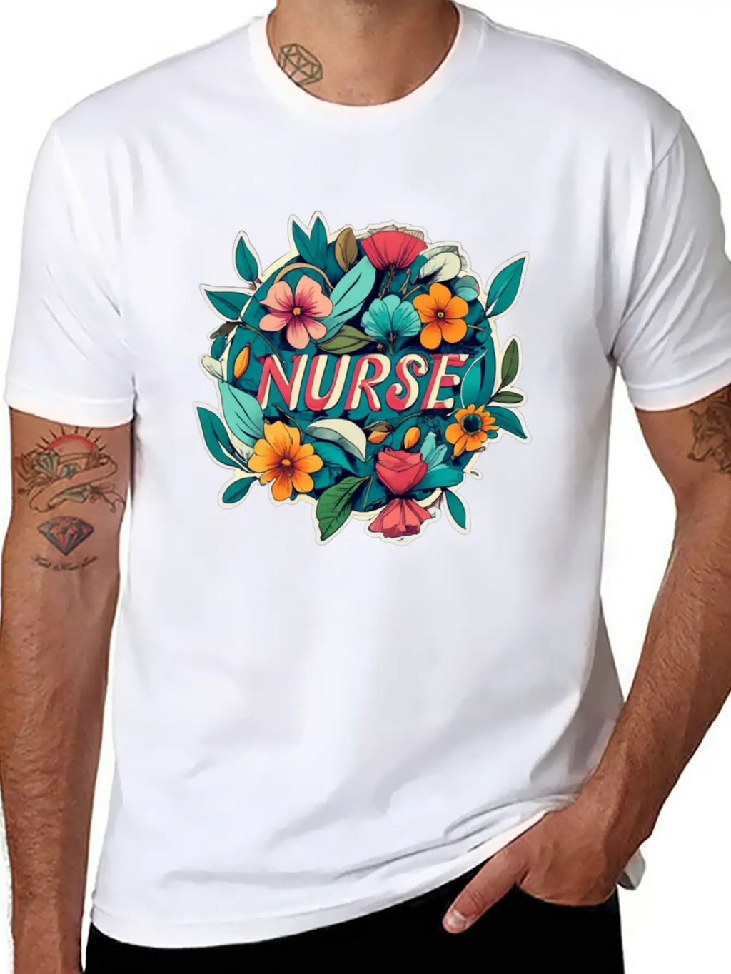 Nurse Nurses Flower Flowers Essential Cotton Tee For Daily Outfits – Unisex Style