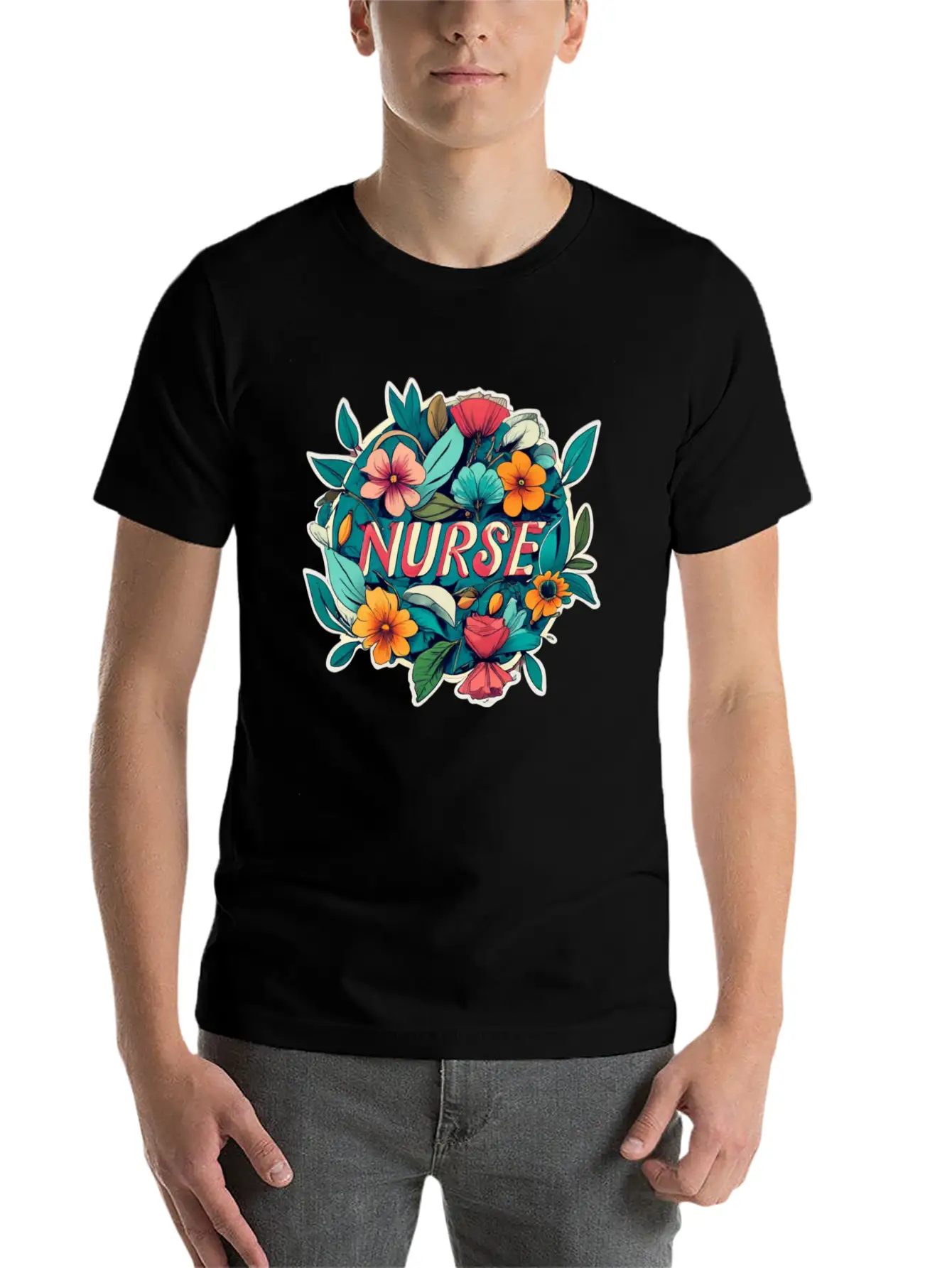 Nurse Nurses Flower Flowers Essential Cotton Tee For Daily Outfits – Unisex Style