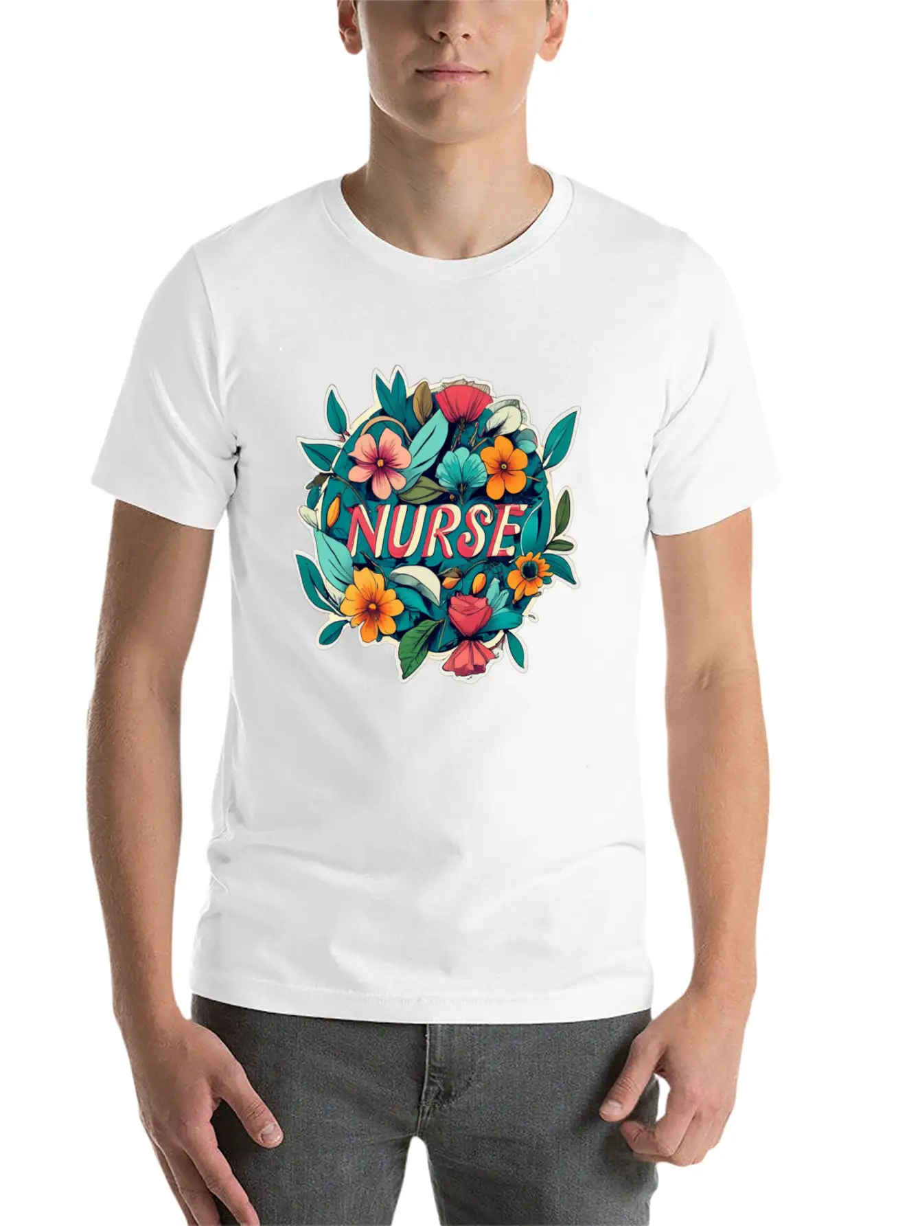 Nurse Nurses Flower Flowers Essential Cotton Tee For Daily Outfits – Unisex Style