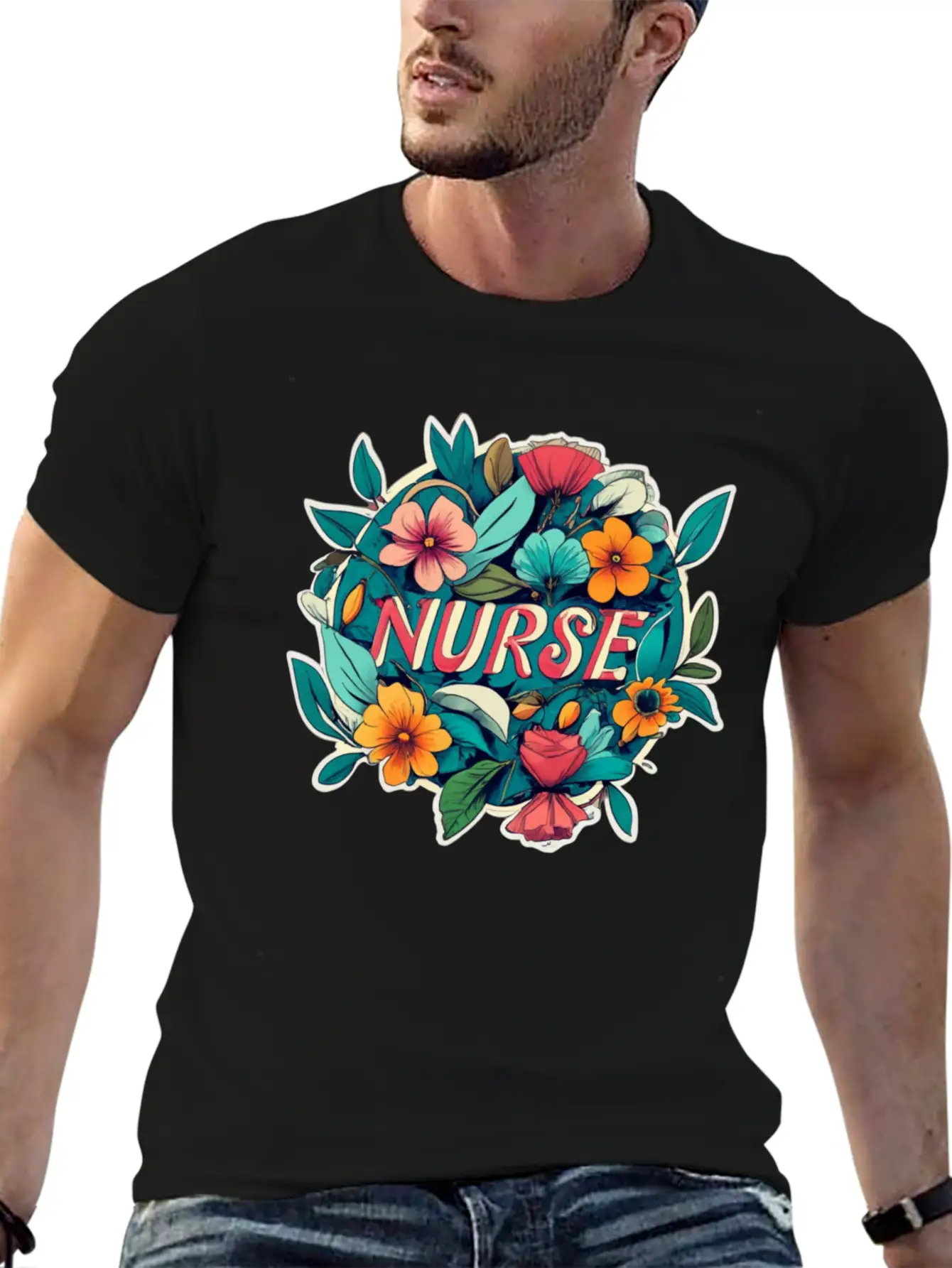 Nurse Nurses Flower Flowers Essential Cotton Tee For Daily Outfits – Unisex Style
