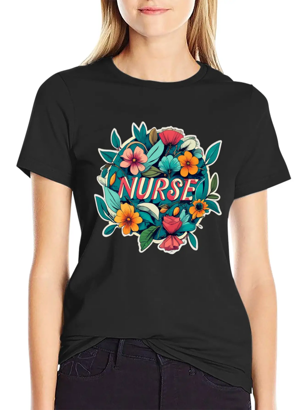Nurse Nurses Flower Flowers Essential Cotton Tee For Daily Outfits – Unisex Style