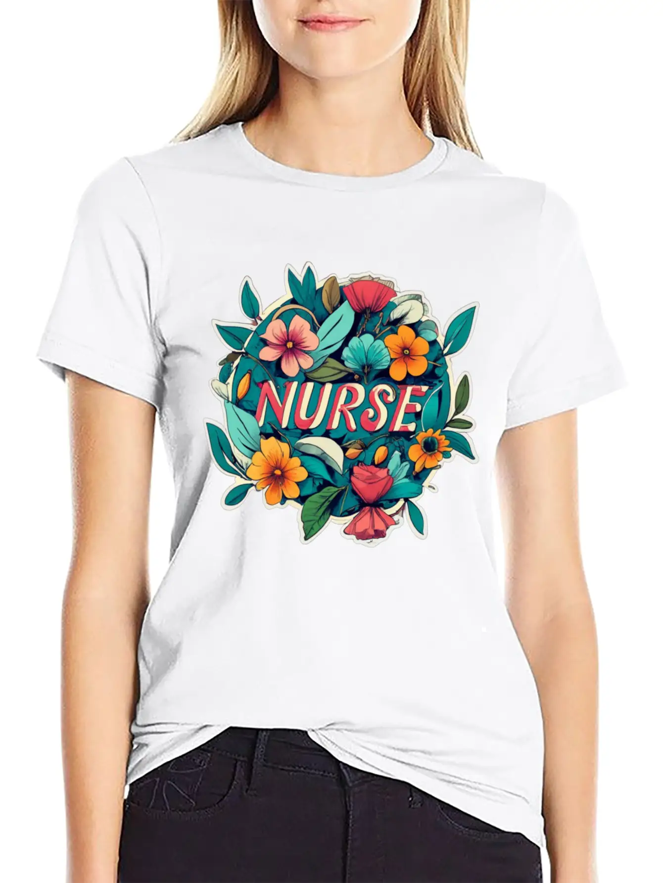 Nurse Nurses Flower Flowers Essential Cotton Tee For Daily Outfits – Unisex Style