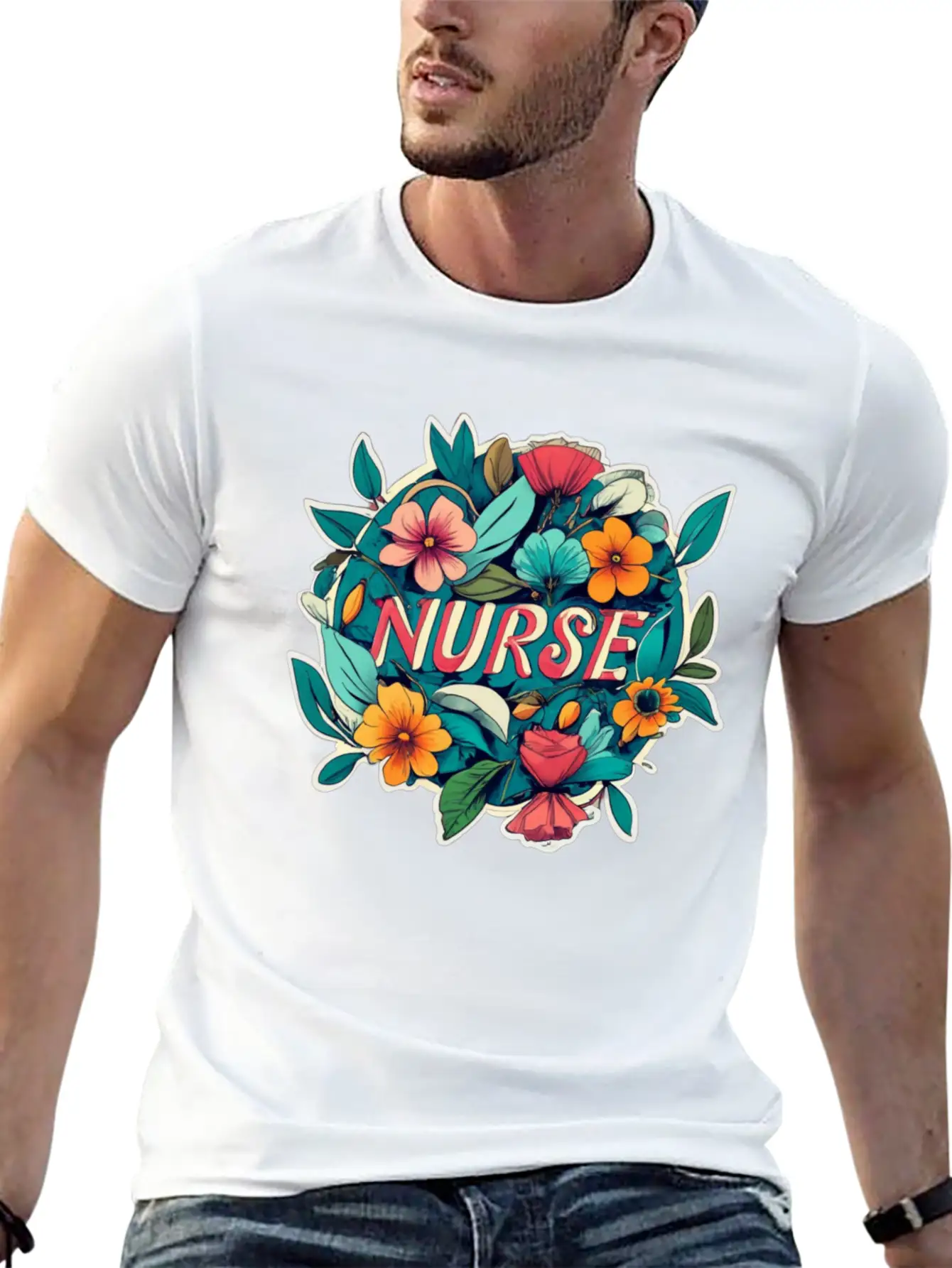 Nurse Nurses Flower Flowers Essential Cotton Tee For Daily Outfits – Unisex Style