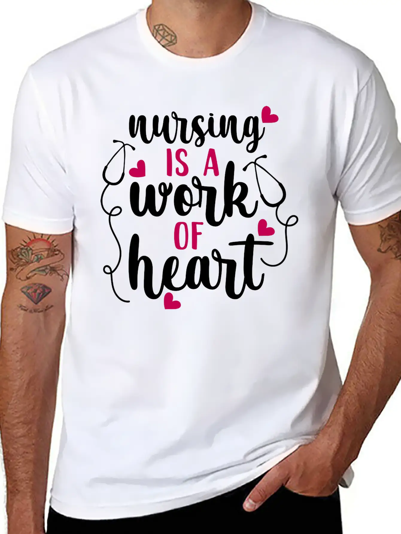 Nursing Is A Work Of Heart, Nurse, Nursing, RN Casual Graphic T-Shirt – Simple And Comfortable Daily Wear