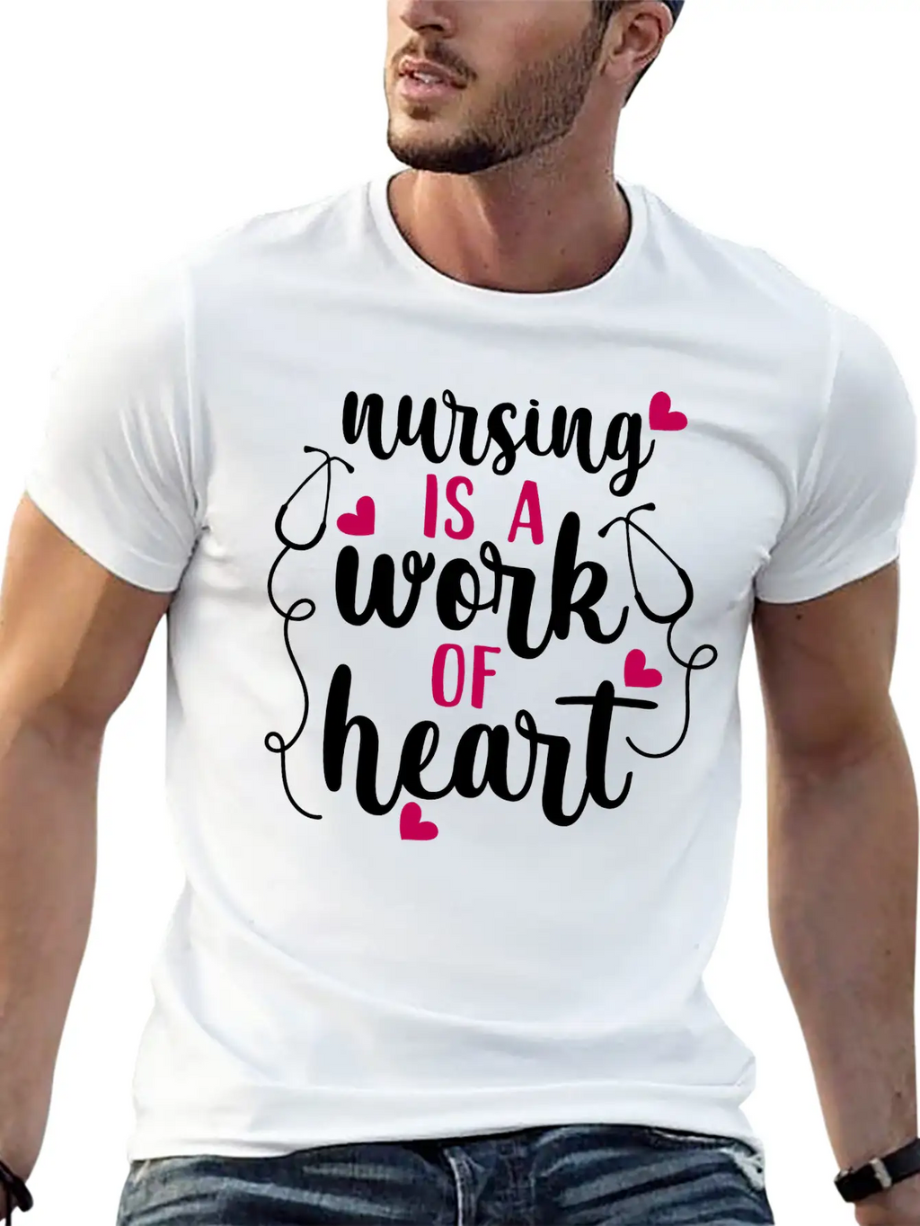Nursing Is A Work Of Heart, Nurse, Nursing, RN Casual Graphic T-Shirt – Simple And Comfortable Daily Wear