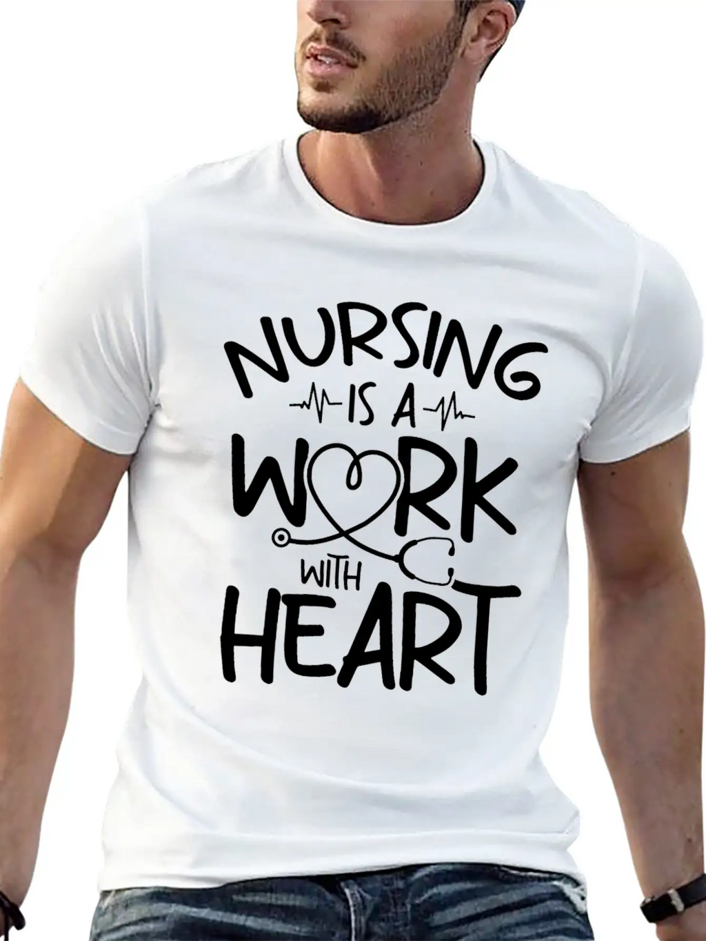 Nursing Is A Work With Heart - Registered Nurse Breathable Soft Cotton T-Shirt – Timeless Casual Look