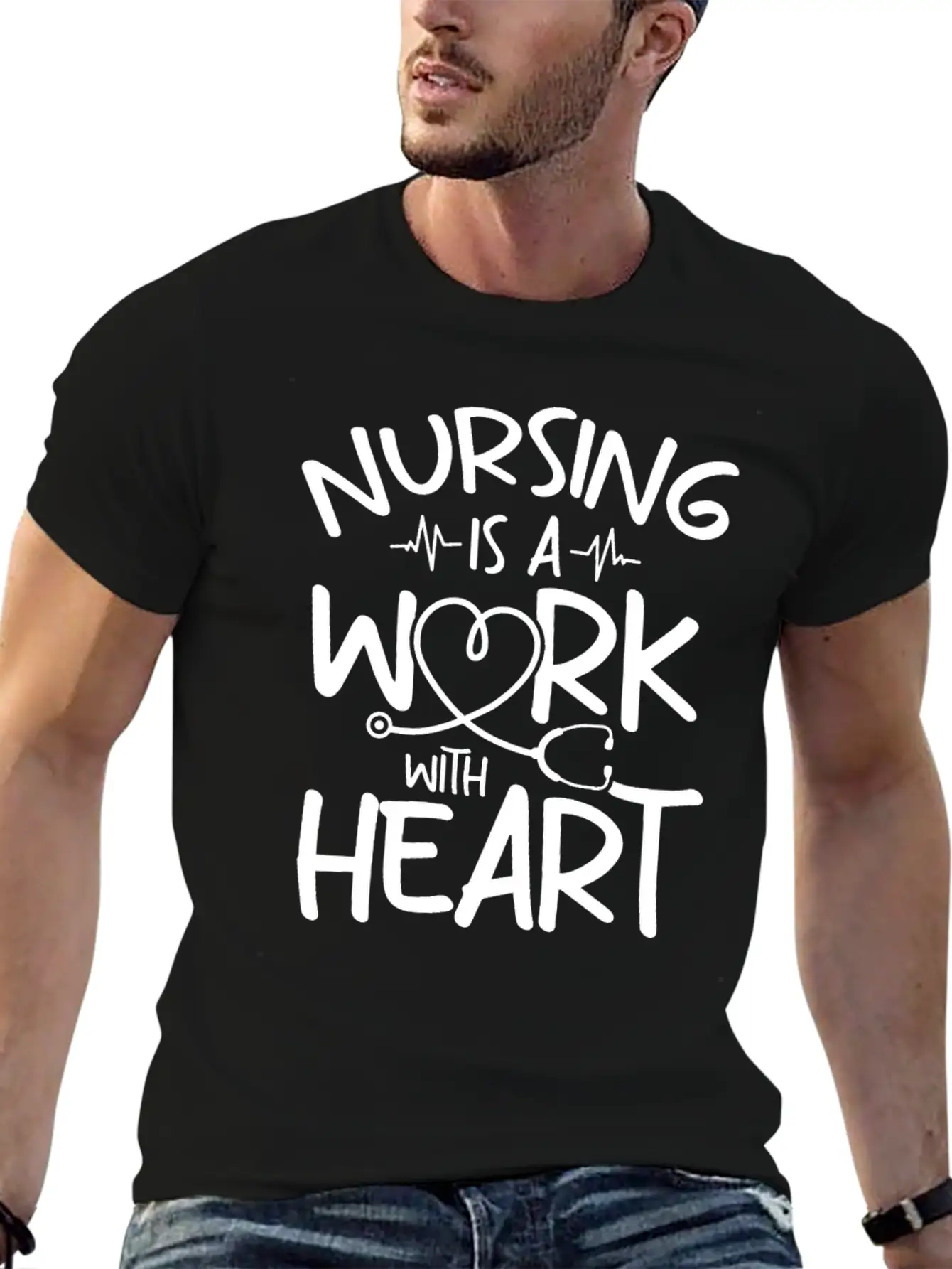Nursing Is A Work With Heart - Registered Nurse Breathable Soft Cotton T-Shirt – Timeless Casual Look