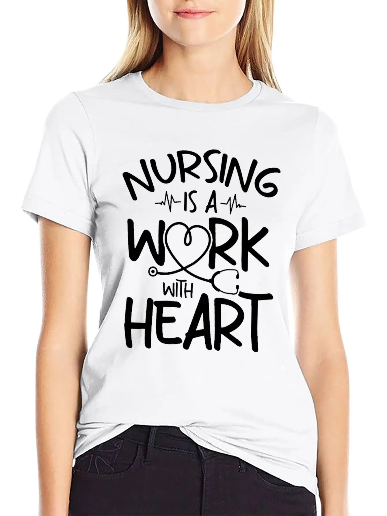 Nursing Is A Work With Heart - Registered Nurse Breathable Soft Cotton T-Shirt – Timeless Casual Look