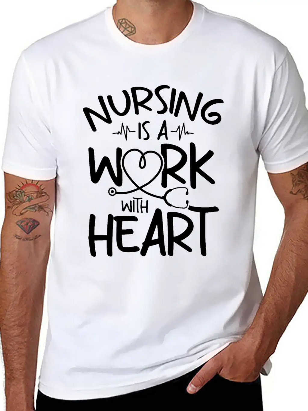 Nursing Is A Work With Heart - Registered Nurse Breathable Soft Cotton T-Shirt – Timeless Casual Look