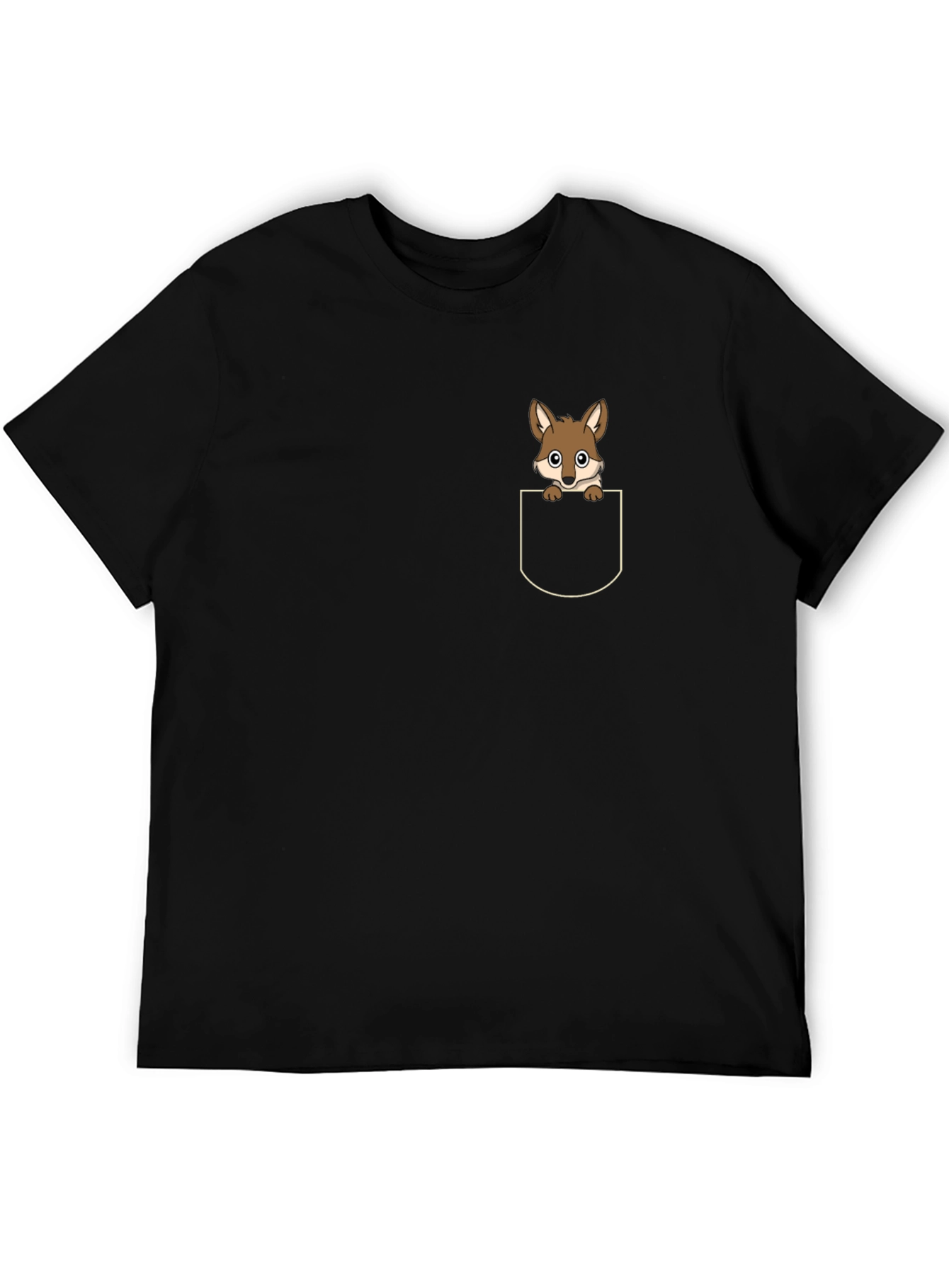 Cute Pocket Fox T-Shirt - Black
