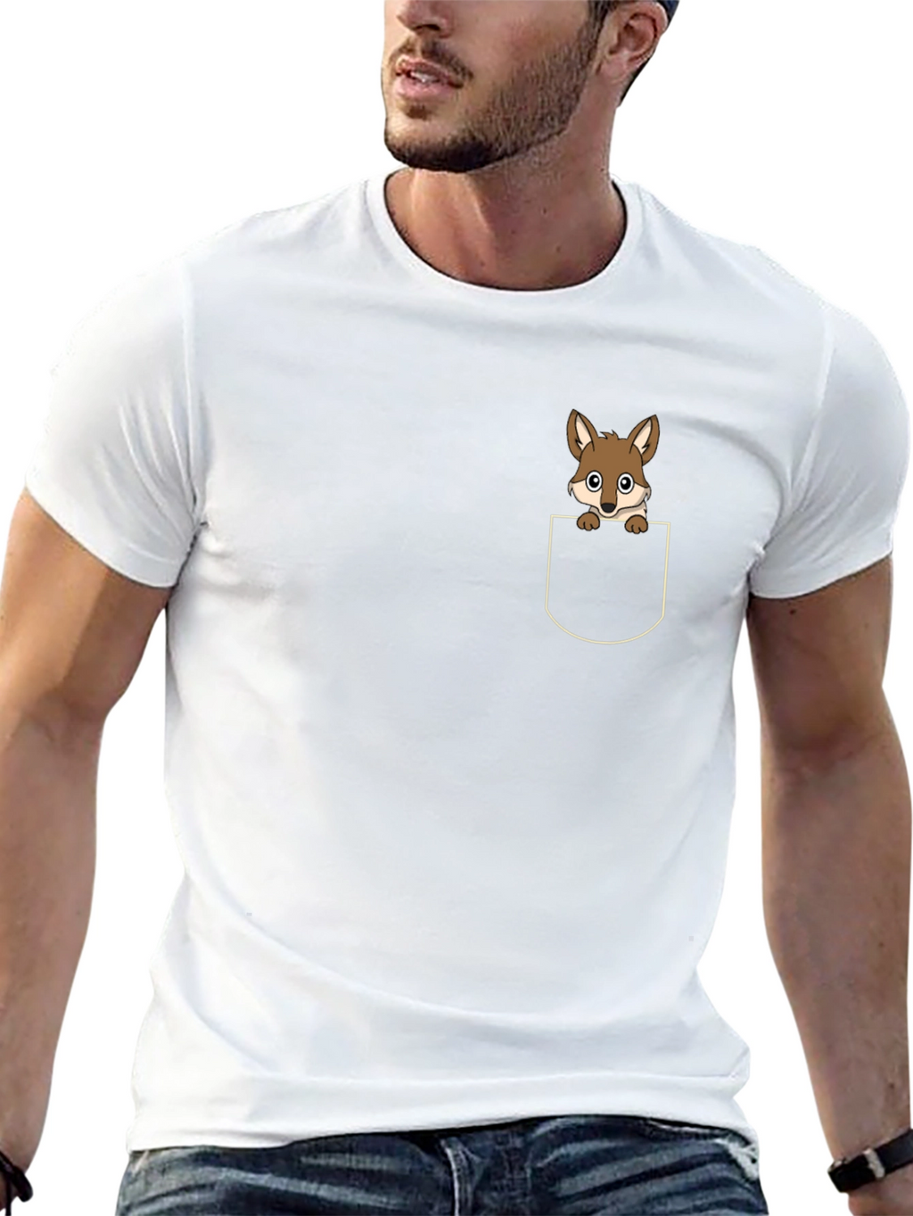 Cute Pocket Fox T-Shirt - Black
