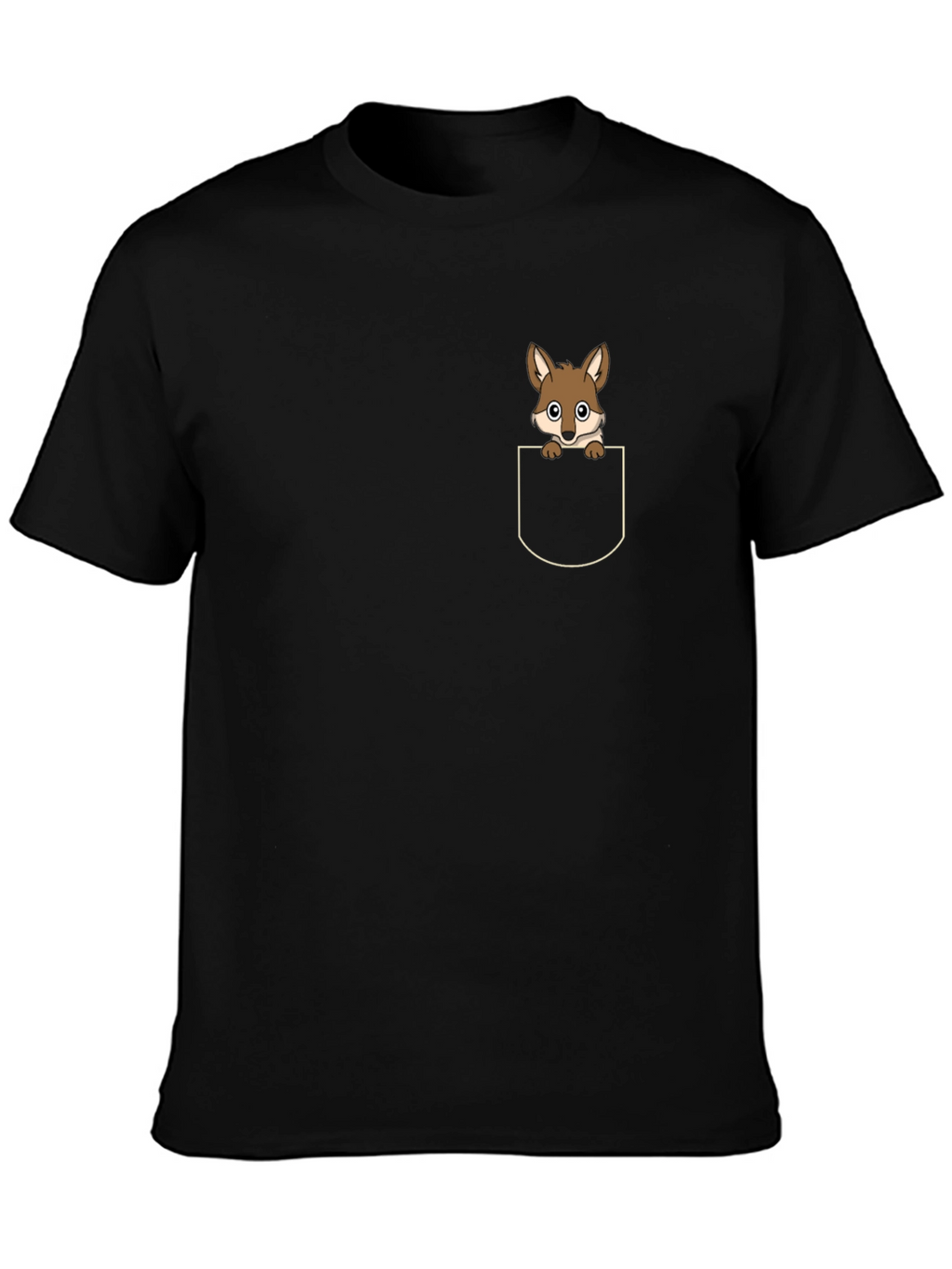 Cute Pocket Fox T-Shirt - Black