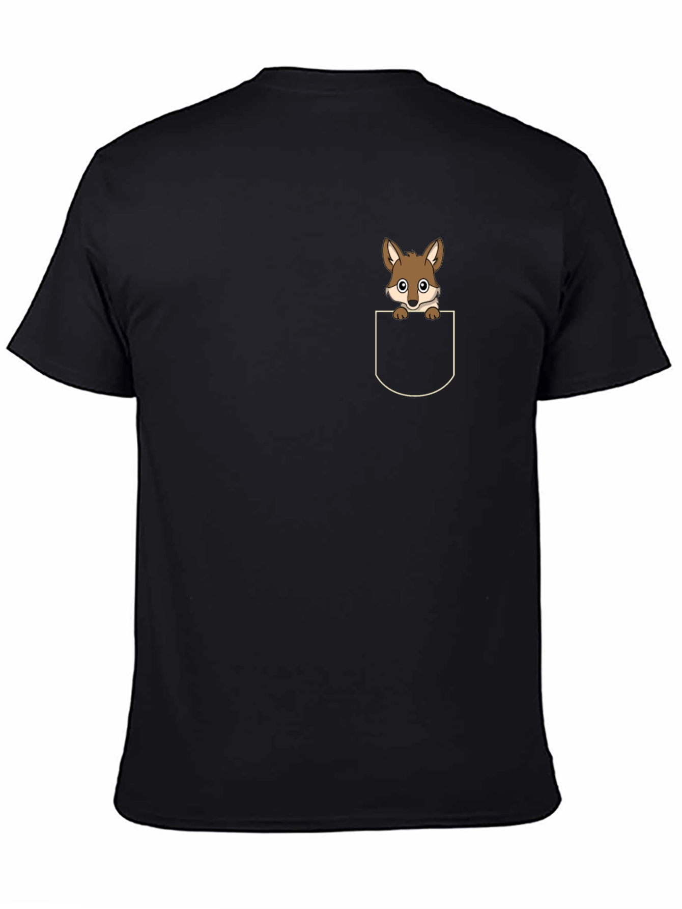 Cute Pocket Fox T-Shirt - Black