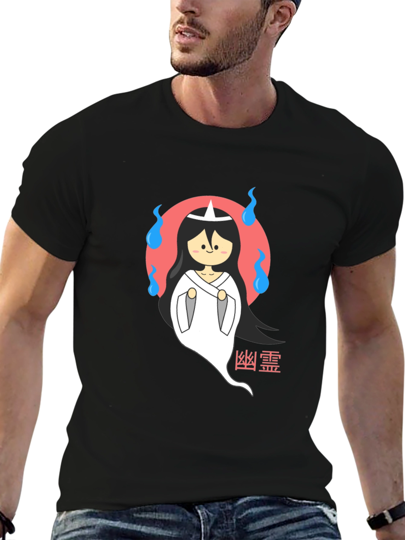 Cute Japanese Ghost T-Shirt - Black