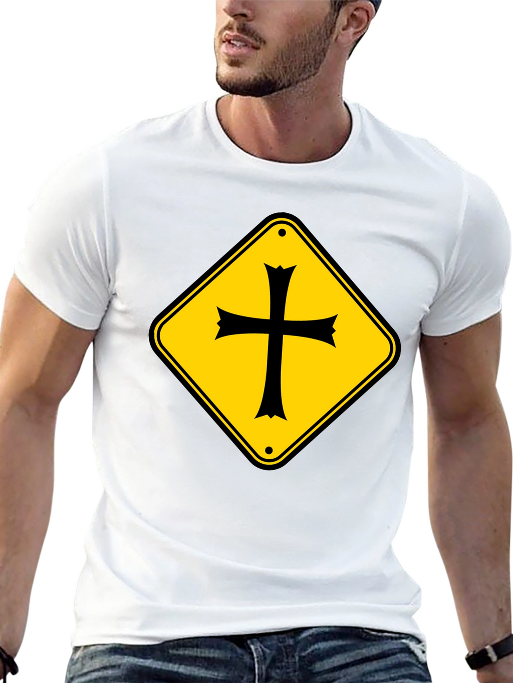 Crossroad Sign T-Shirt - Black Cotton Tee