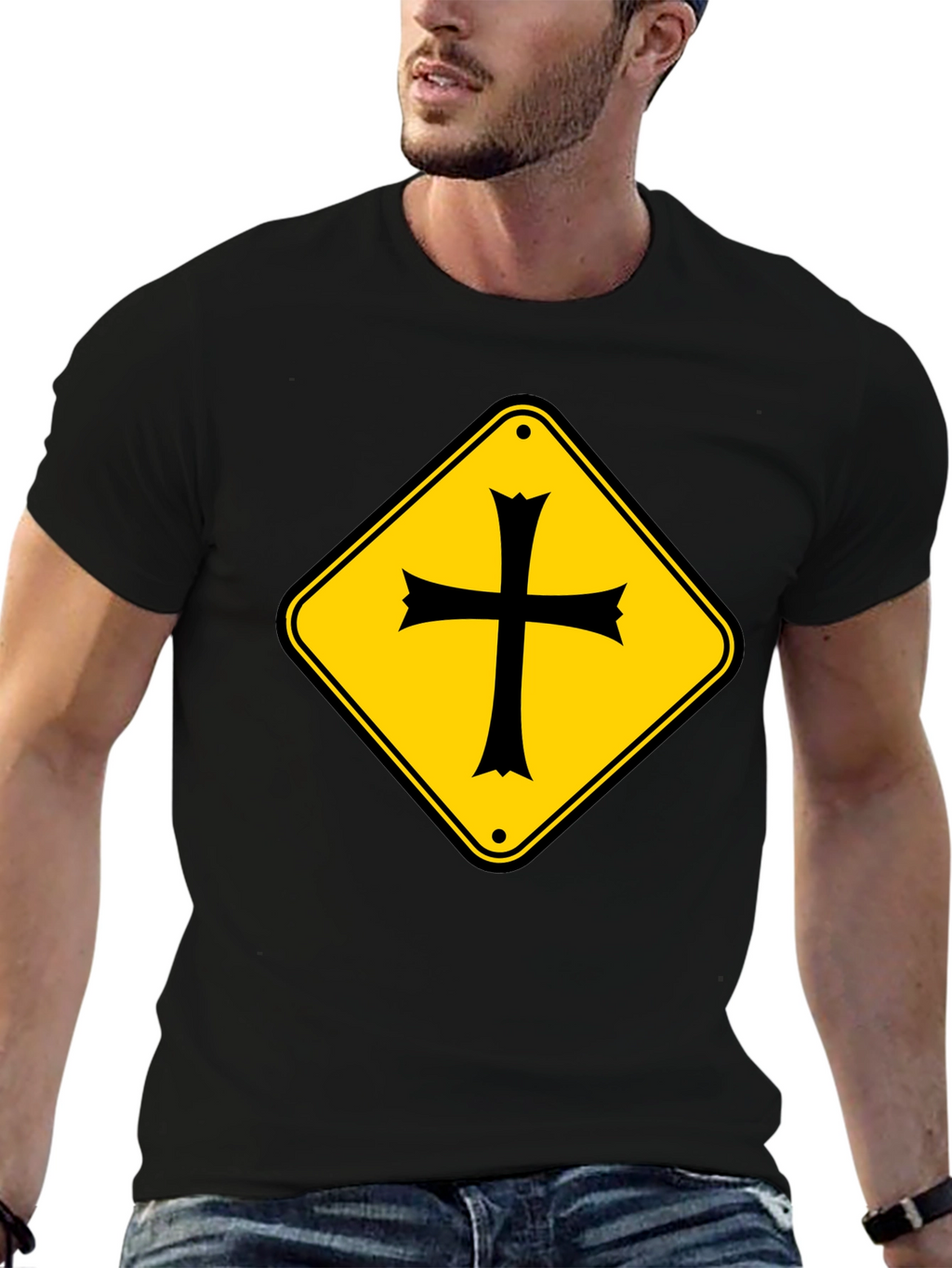 Crossroad Sign T-Shirt - Black Cotton Tee