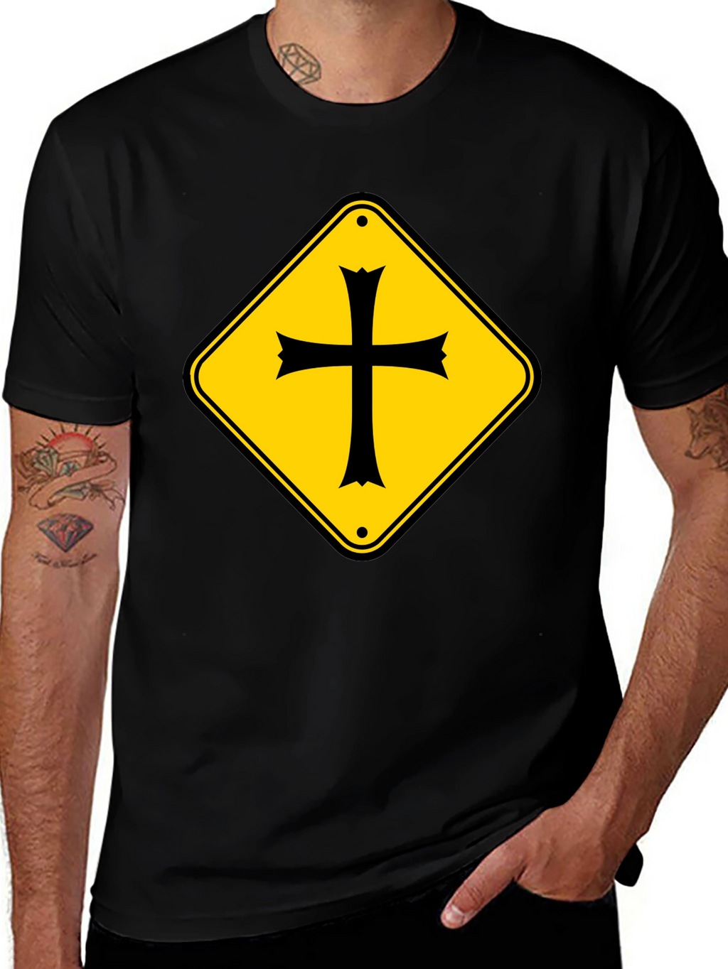 Crossroad Sign T-Shirt - Black Cotton Tee