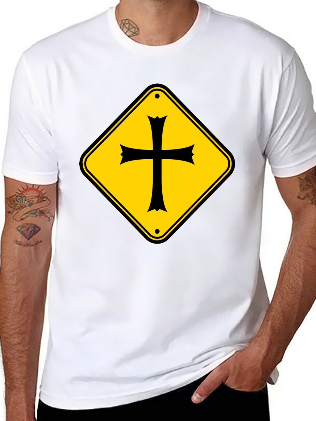 Crossroad Sign T-Shirt - Black Cotton Tee