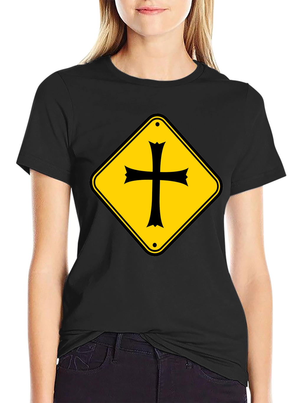 Crossroad Sign T-Shirt - Black Cotton Tee