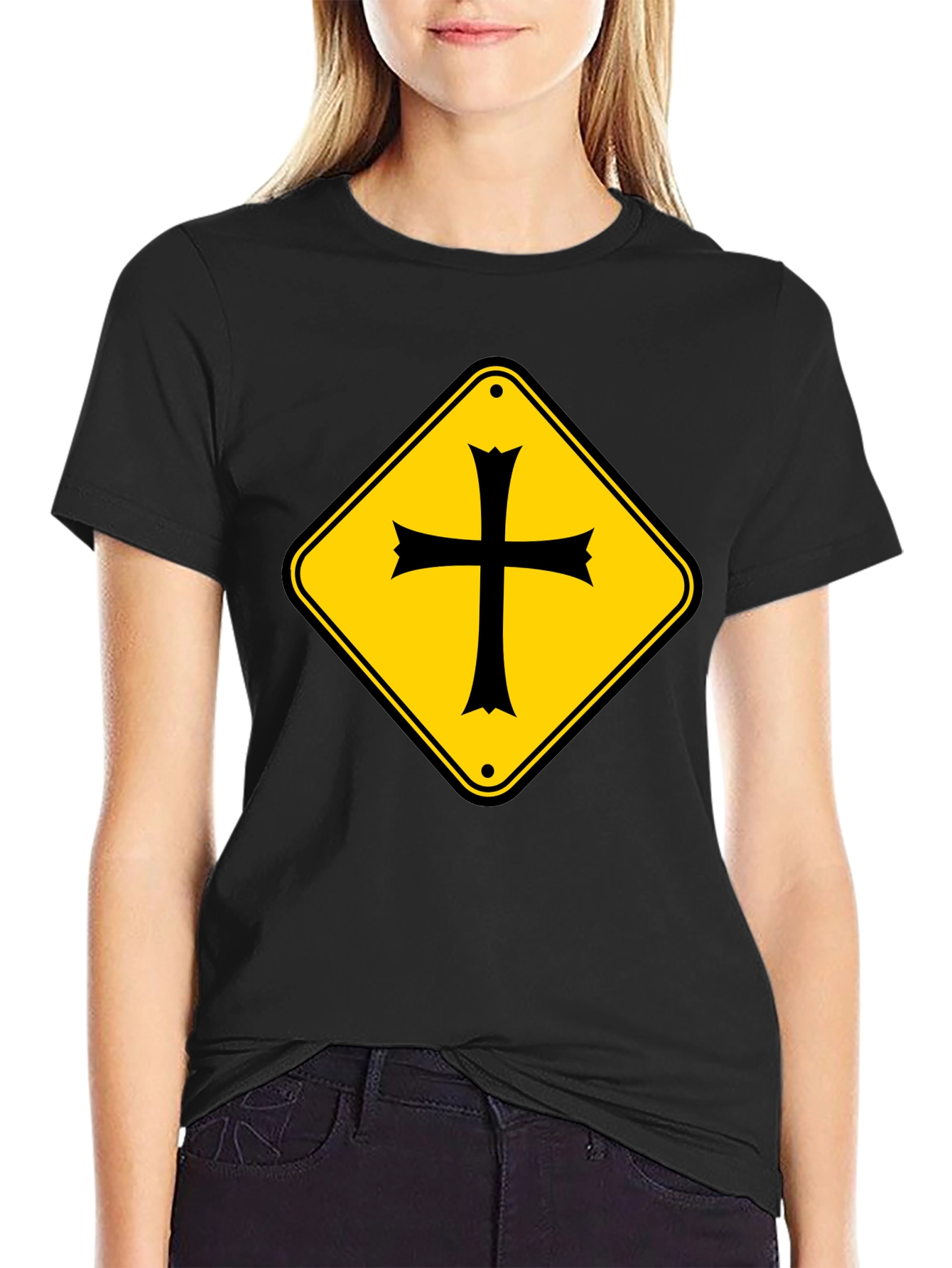 Crossroad Sign T-Shirt - Black Cotton Tee