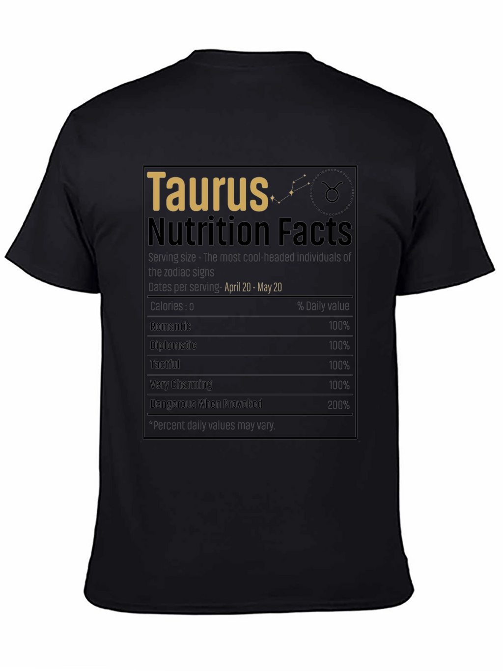 Taurus Zodiac Sign Nutrition Facts Graphic T-Shirt