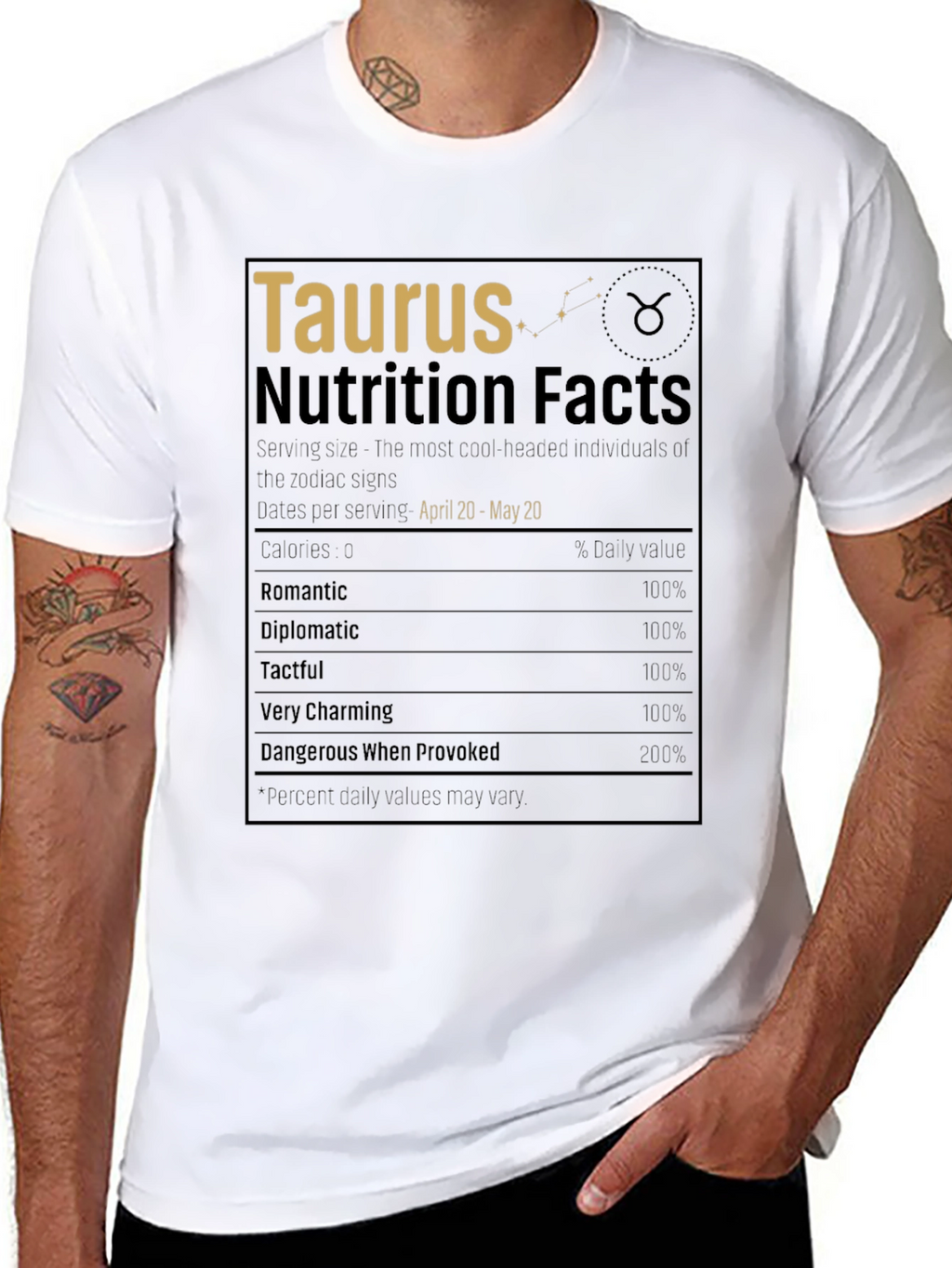 Taurus Zodiac Sign Nutrition Facts Graphic T-Shirt