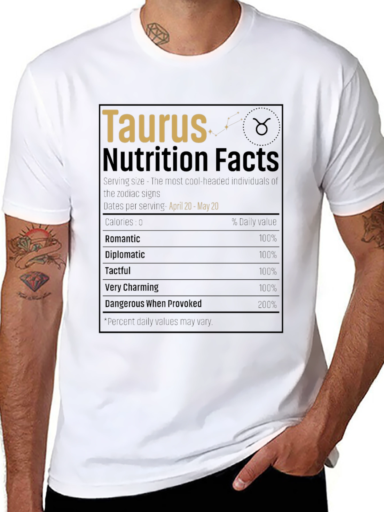 Taurus Zodiac Sign Nutrition Facts Graphic T-Shirt