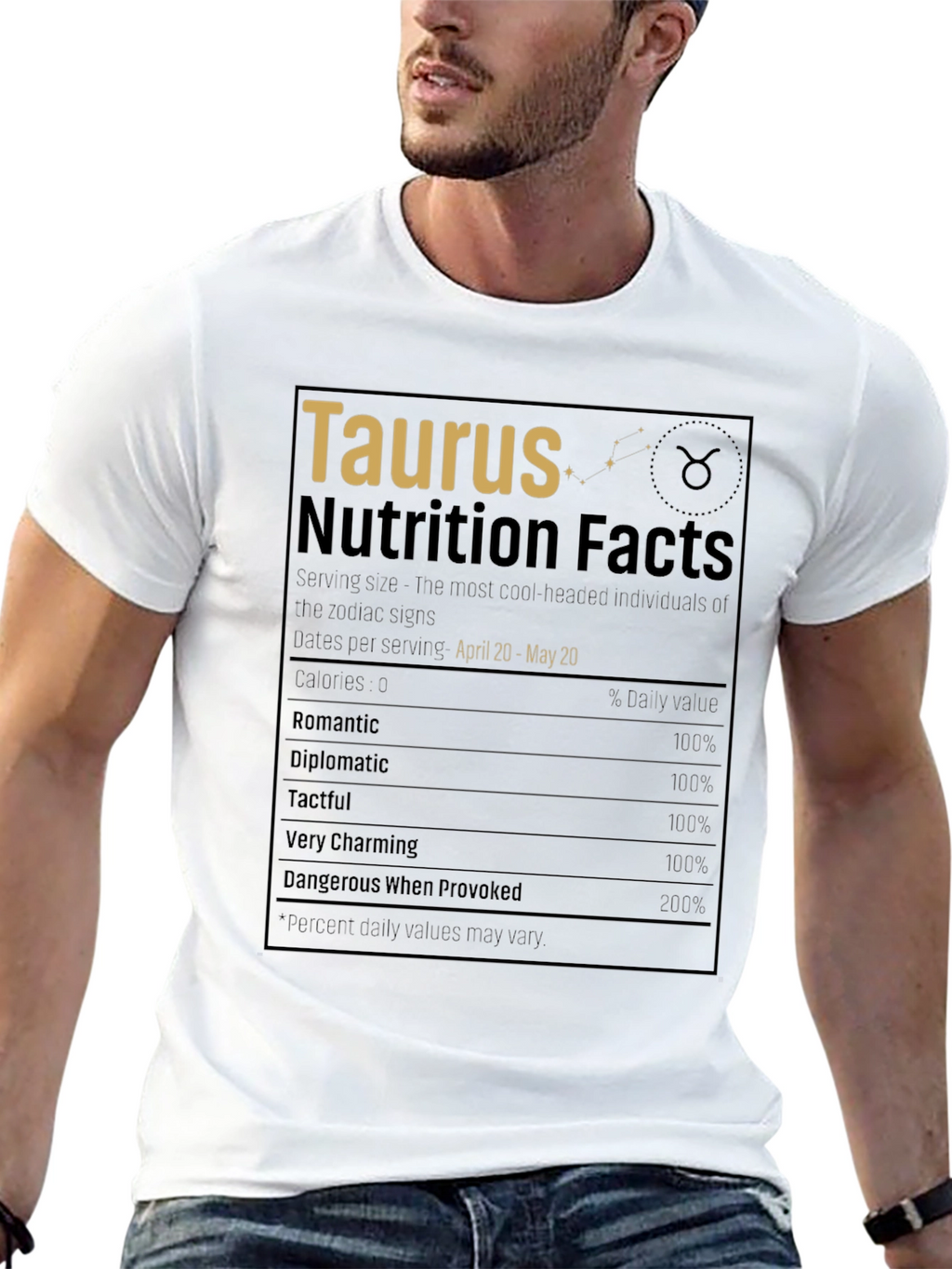 Taurus Zodiac Sign Nutrition Facts Graphic T-Shirt
