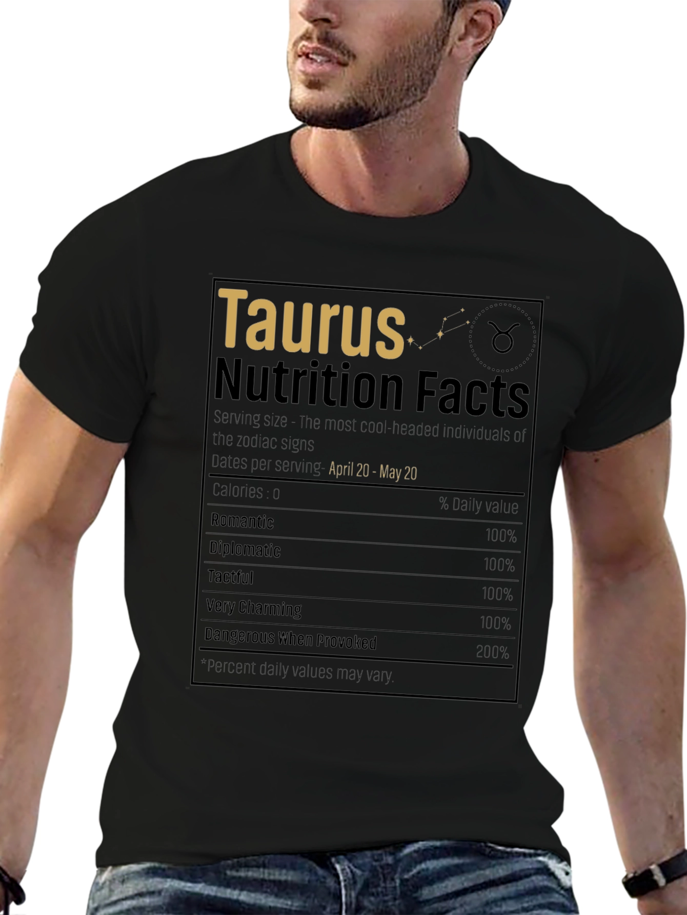 Taurus Zodiac Sign Nutrition Facts Graphic T-Shirt