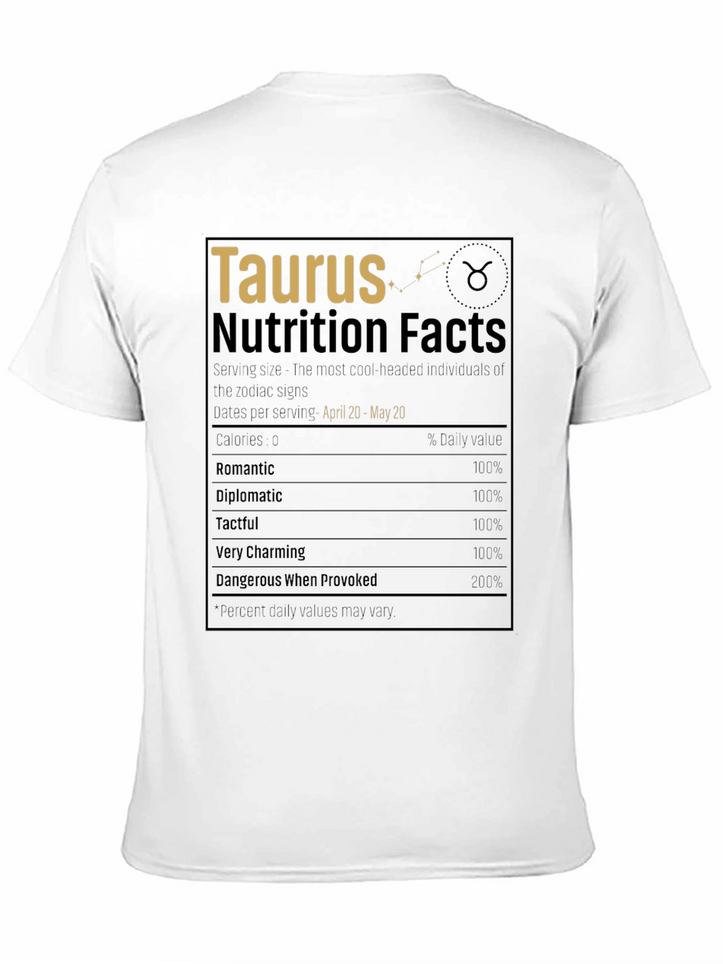 Taurus Zodiac Sign Nutrition Facts Graphic T-Shirt
