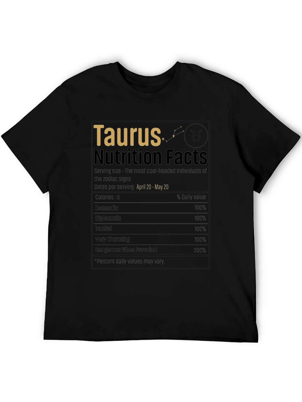 Taurus Zodiac Sign Nutrition Facts Graphic T-Shirt
