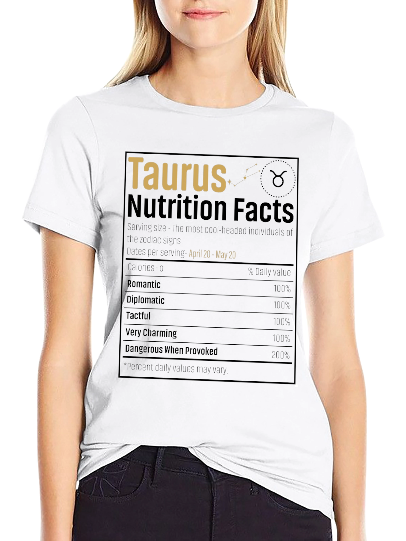 Taurus Zodiac Sign Nutrition Facts Graphic T-Shirt