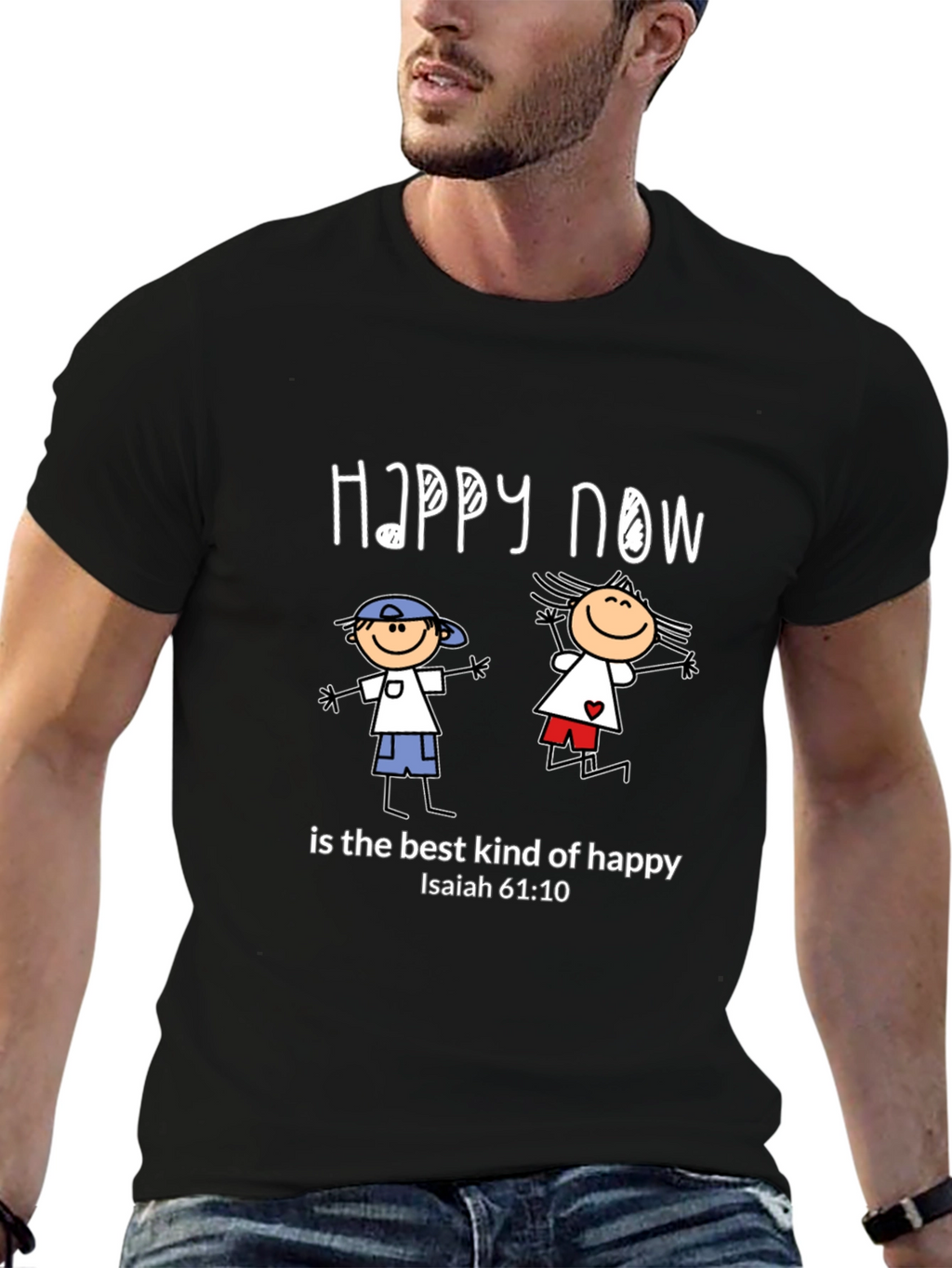 Happy Now Christian T-Shirt Isaiah 61:10 Black