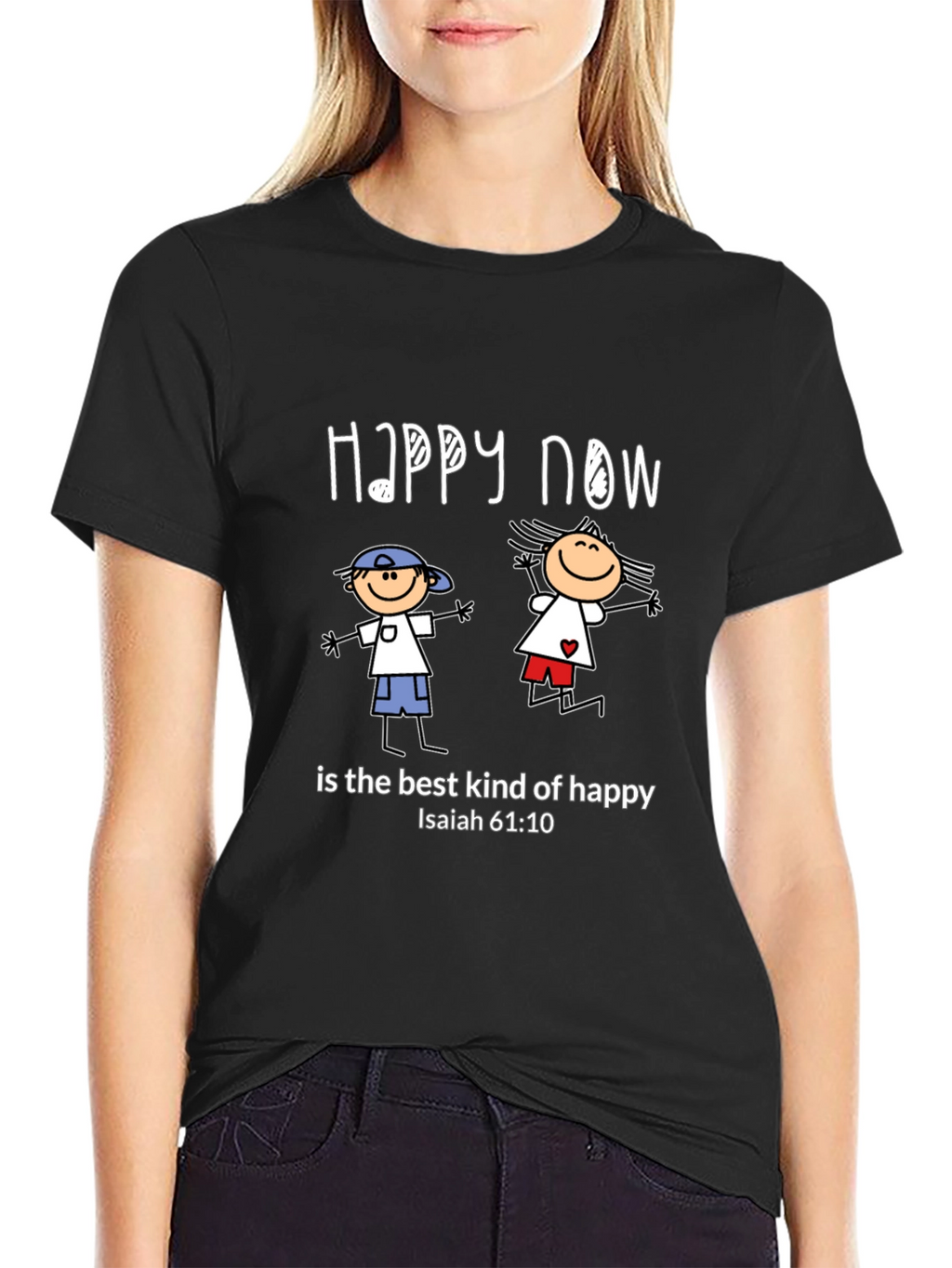 Happy Now Christian T-Shirt Isaiah 61:10 Black
