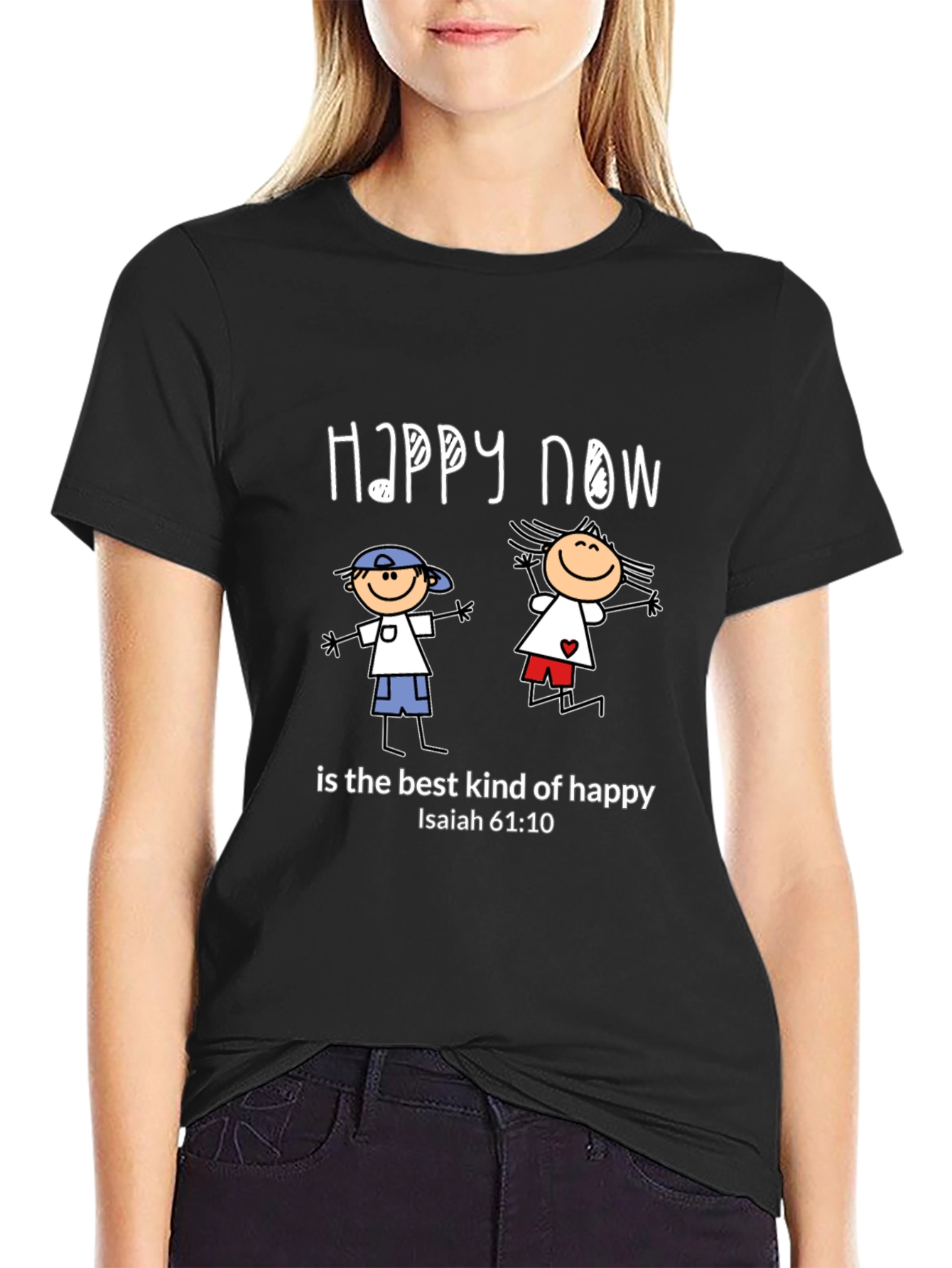 Happy Now Christian T-Shirt Isaiah 61:10 Black