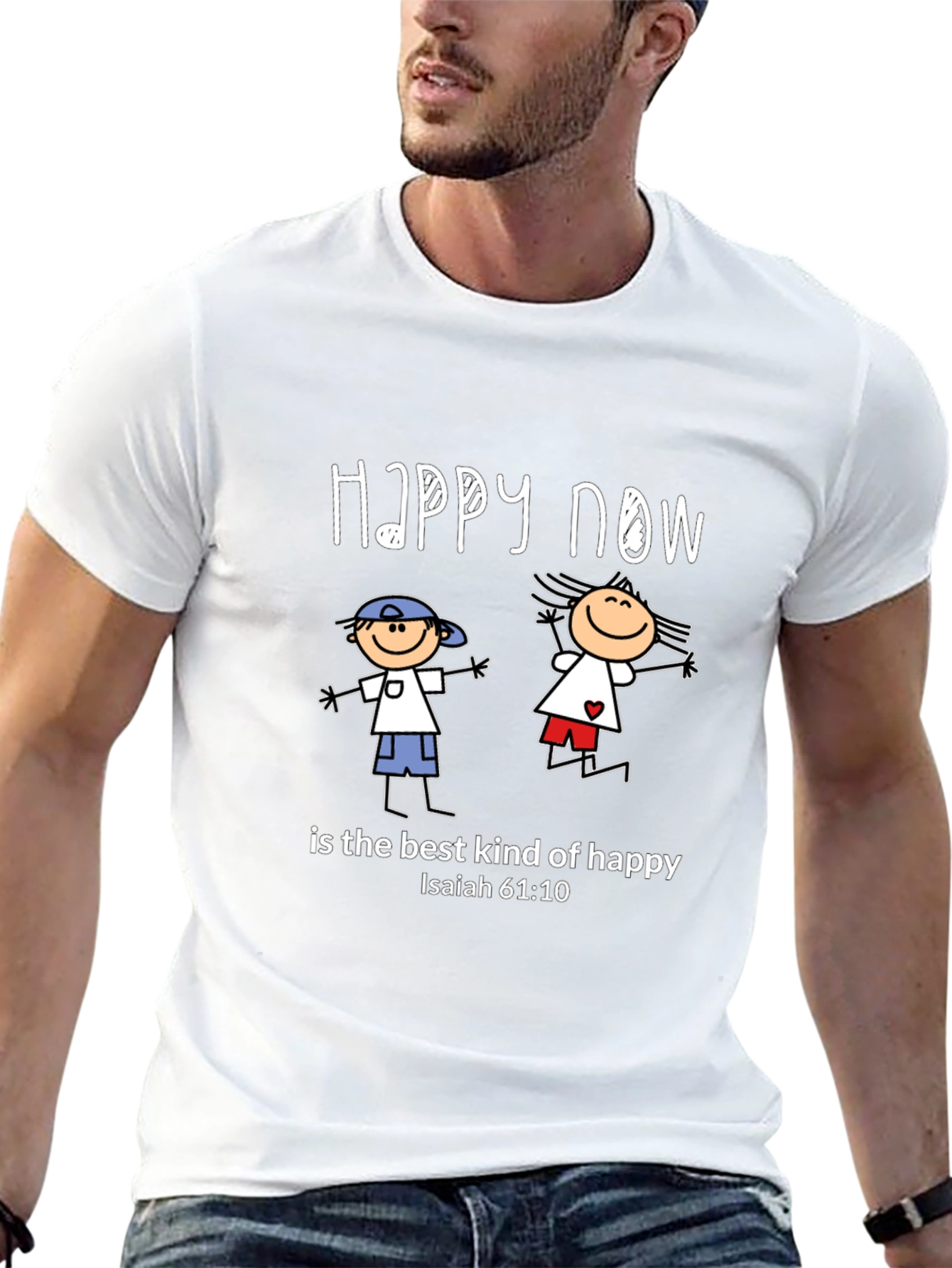 Happy Now Christian T-Shirt Isaiah 61:10 Black