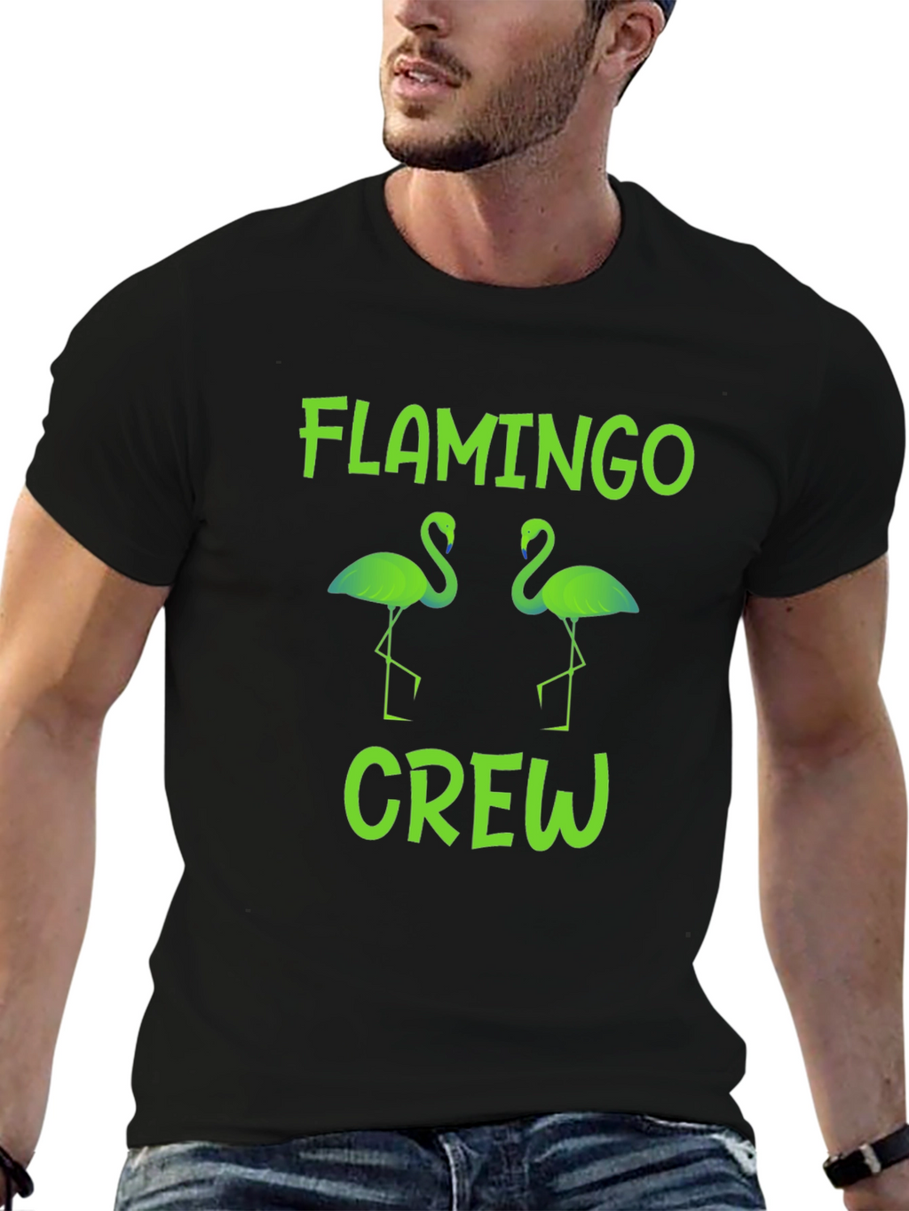 Flamingo Crew Graphic T-Shirt -  Tropical Bird Tee