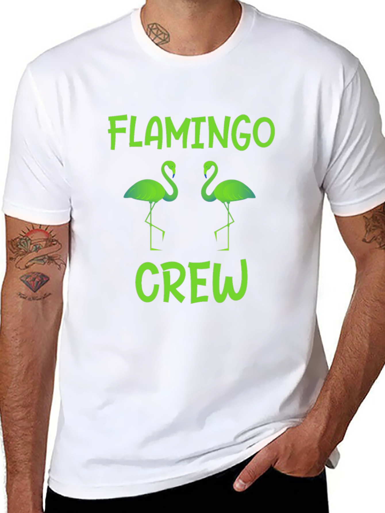Flamingo Crew Graphic T-Shirt -  Tropical Bird Tee