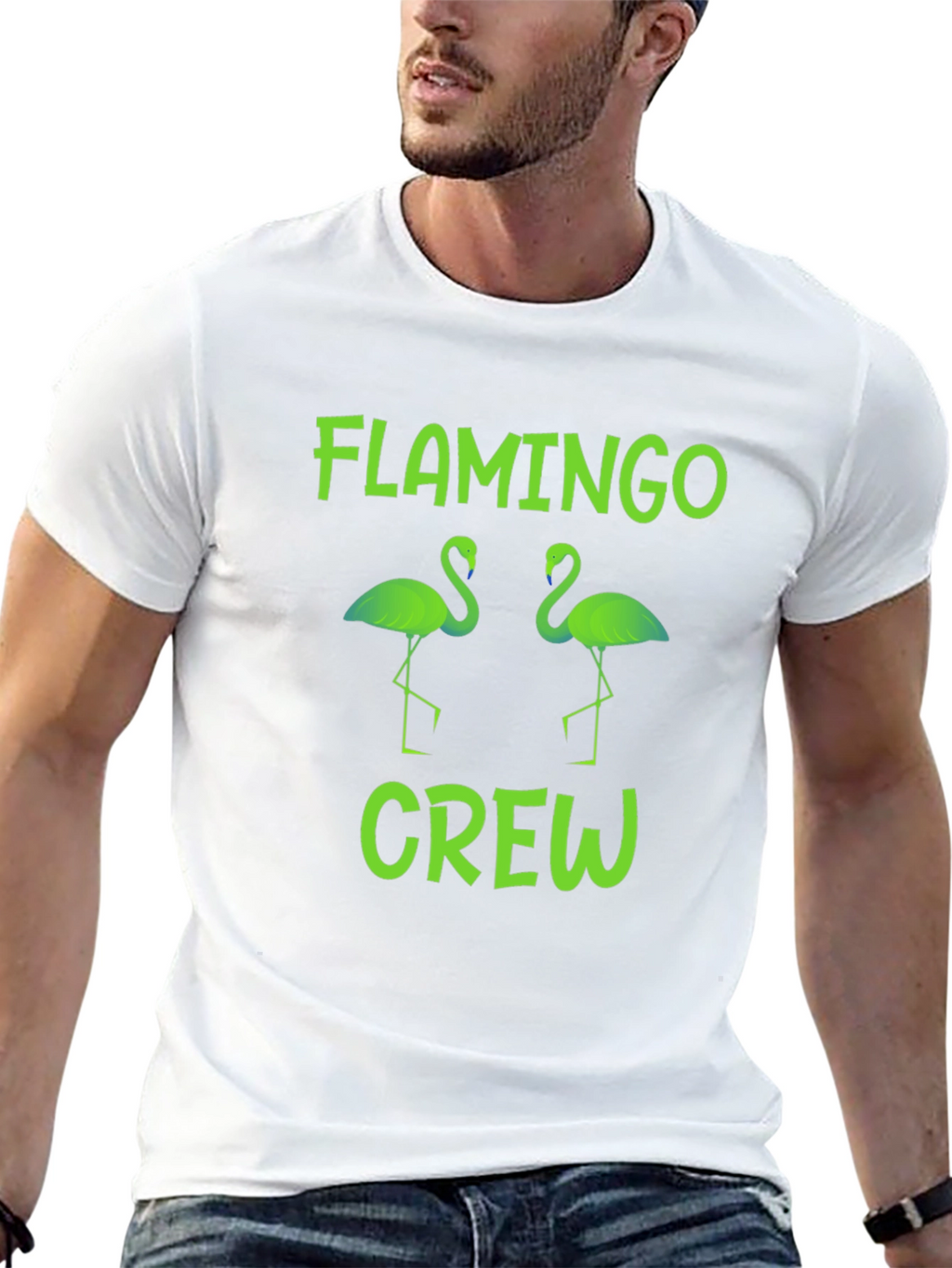 Flamingo Crew Graphic T-Shirt -  Tropical Bird Tee